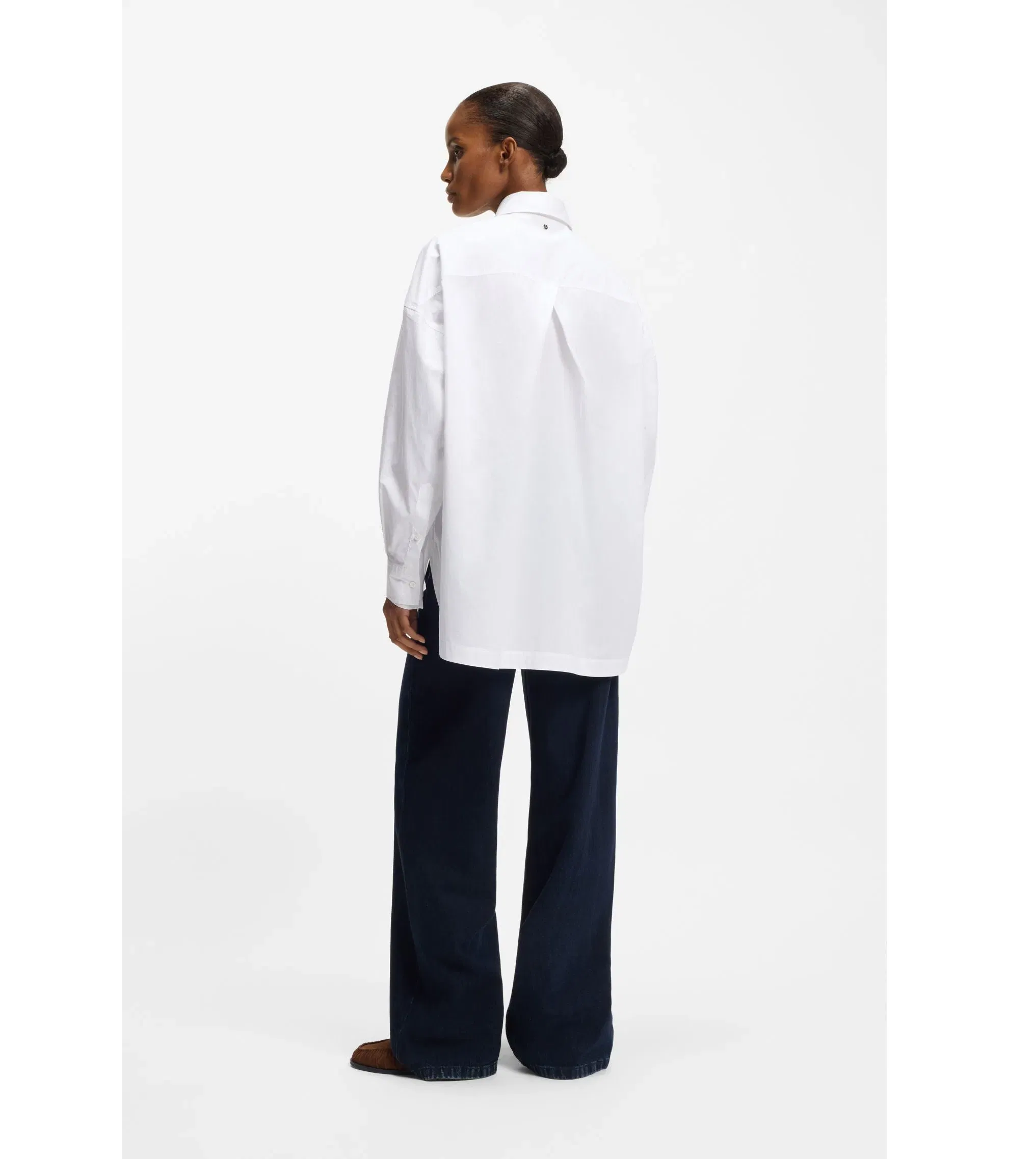 Boss Oversized Fit Blouse In Organza And Poplin White Women's