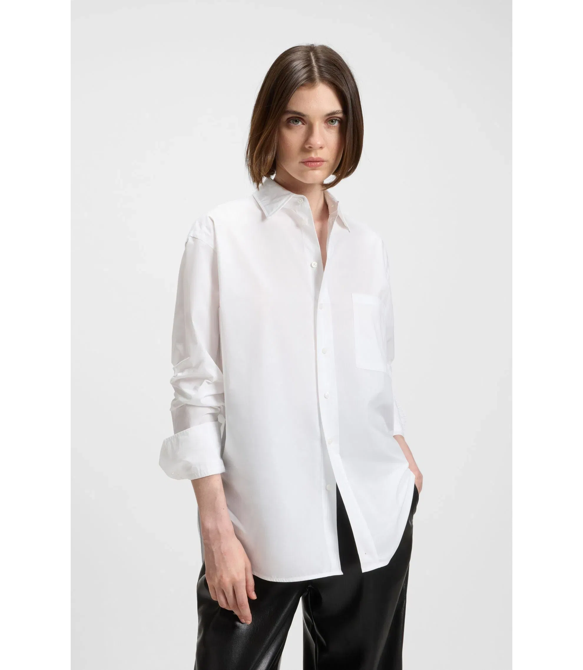 Boss Oversized Fit Blouse In Cotton White Women's