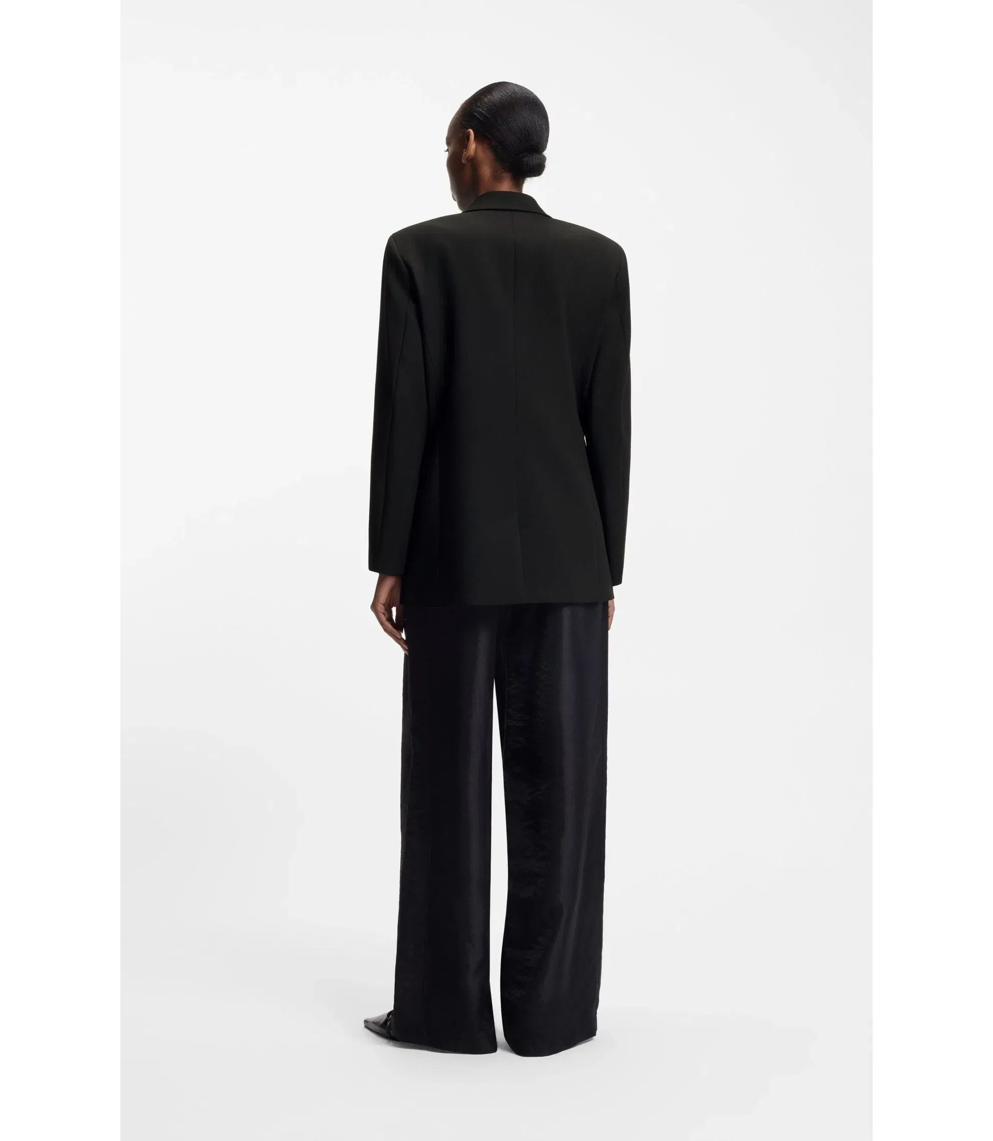 Hugo Oversized Fit Blazer With Rhinestone Lapel Brooch Black Women's