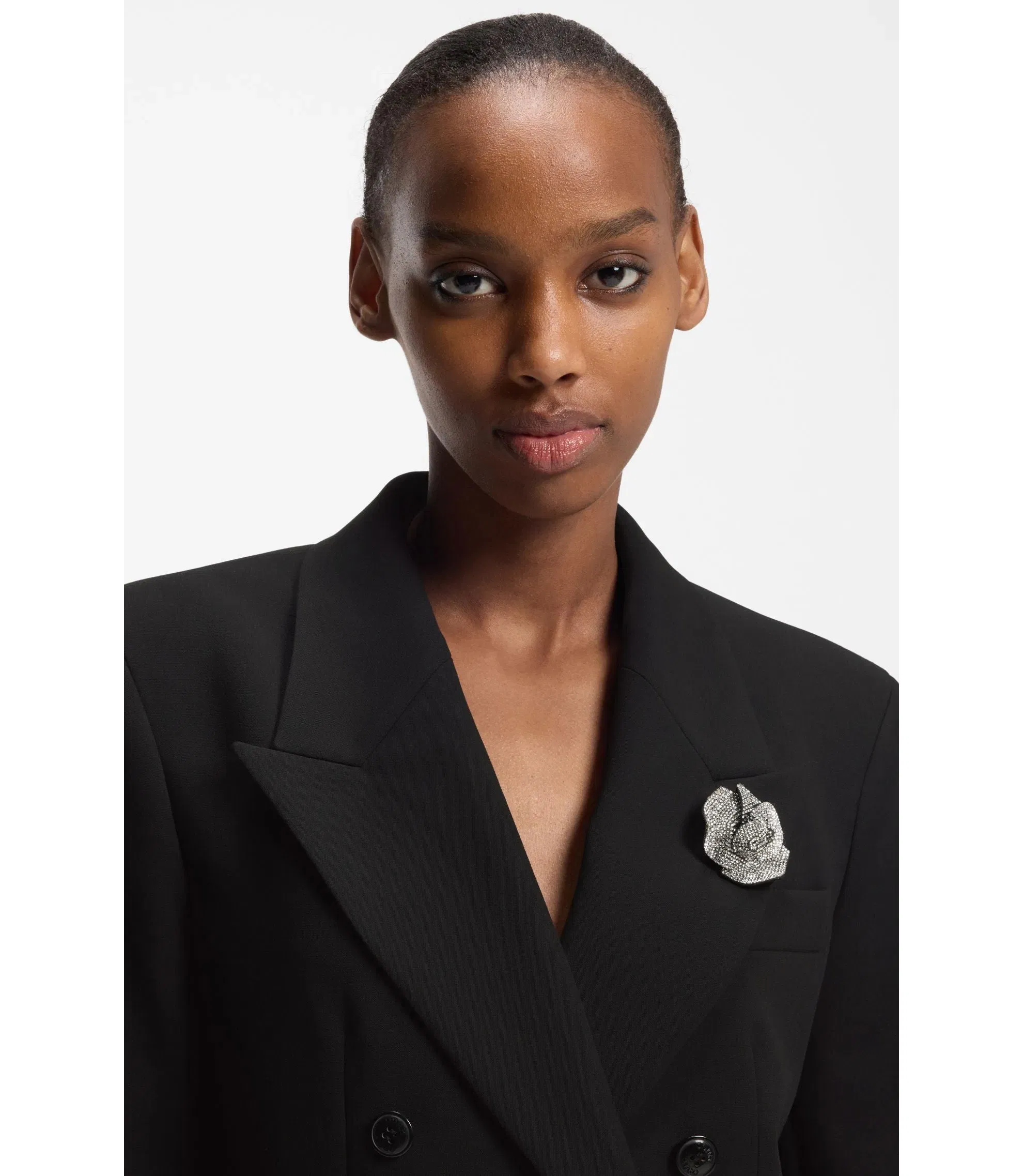 Hugo Oversized Fit Blazer With Rhinestone Lapel Brooch Black Women's
