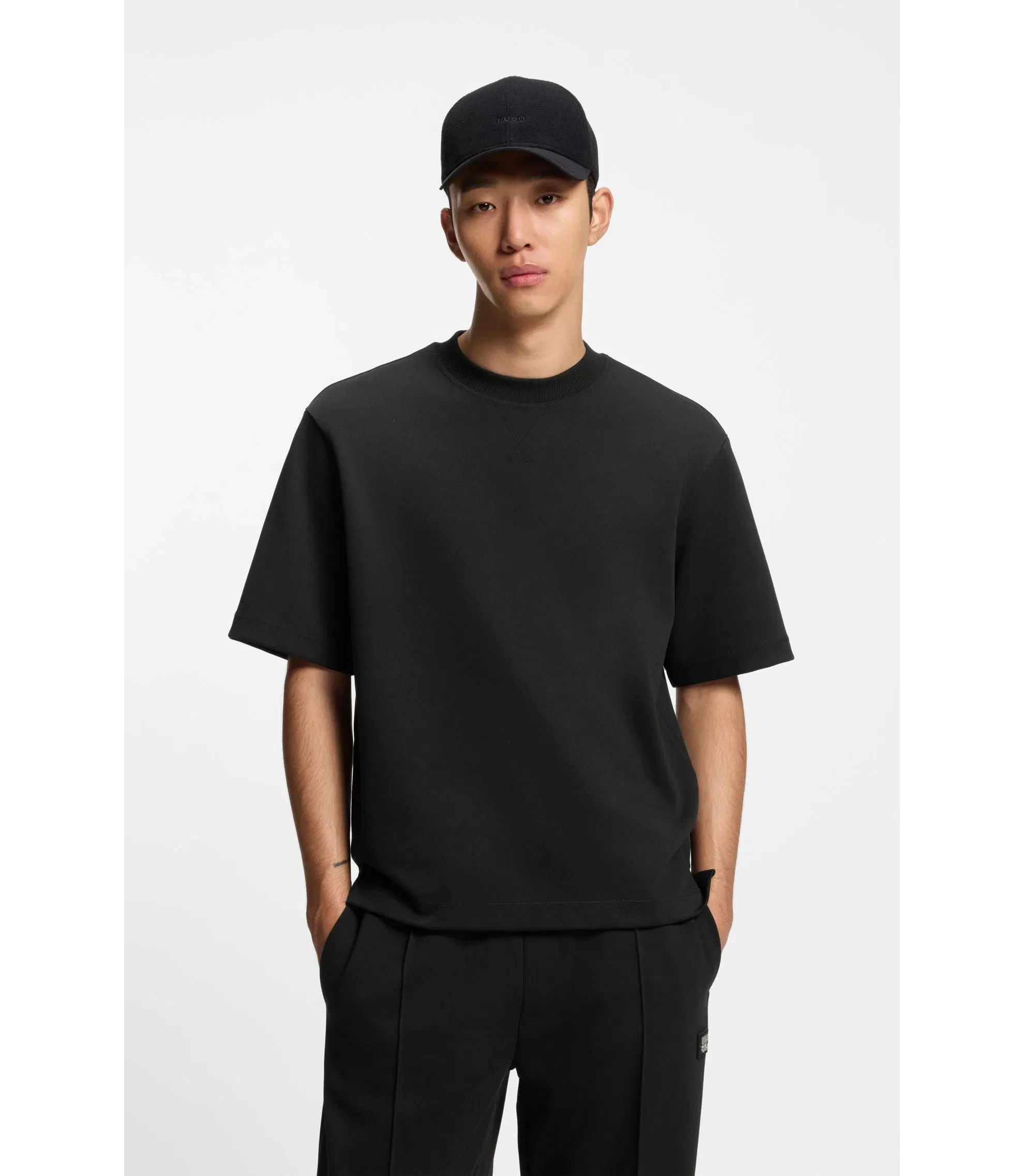 Hugo Overlock Stitch T-Shirt In A Relaxed Fit Black