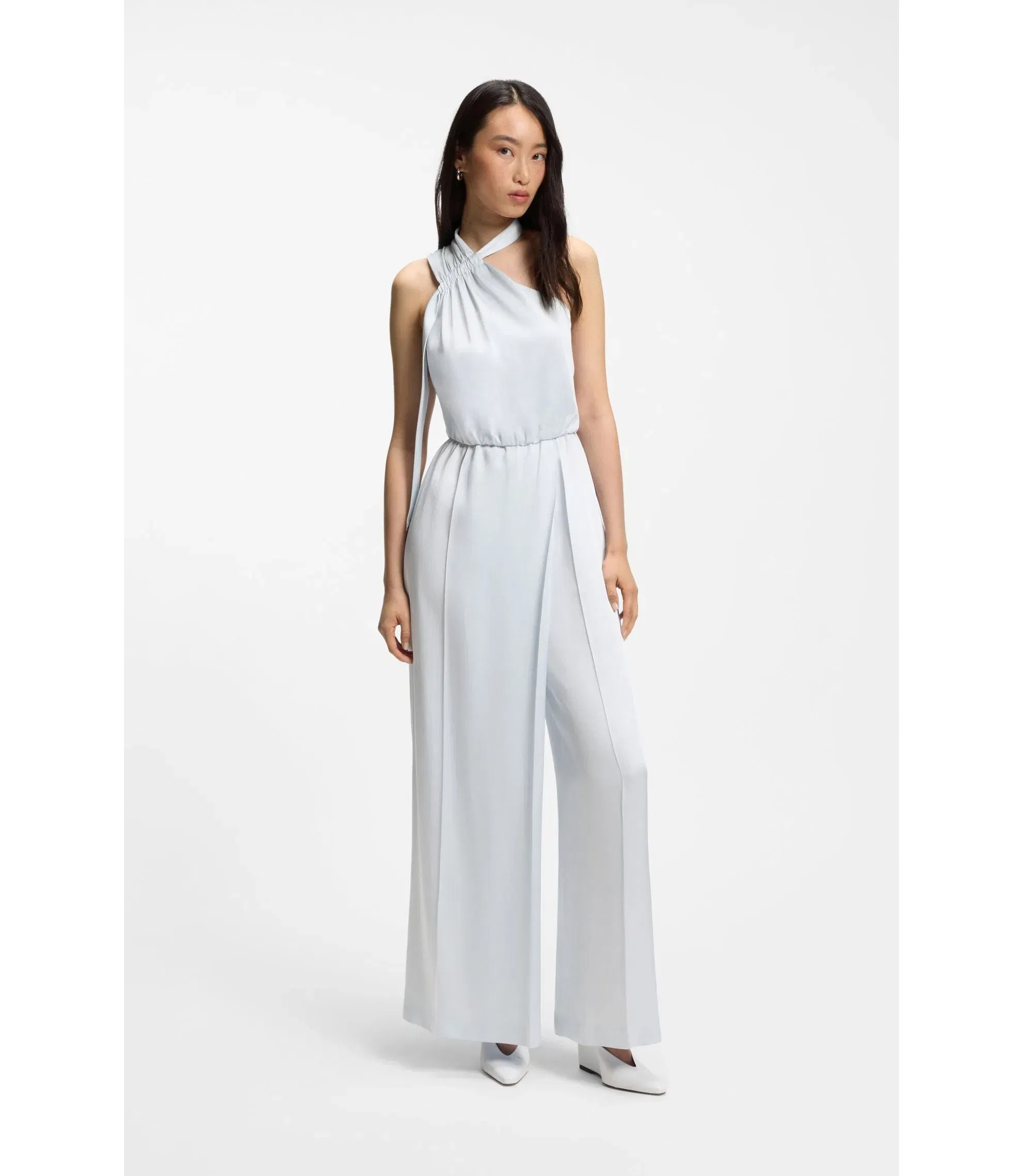 Boss One Shoulder Jumpsuit With Wrap Effect Front Light Blue Women's