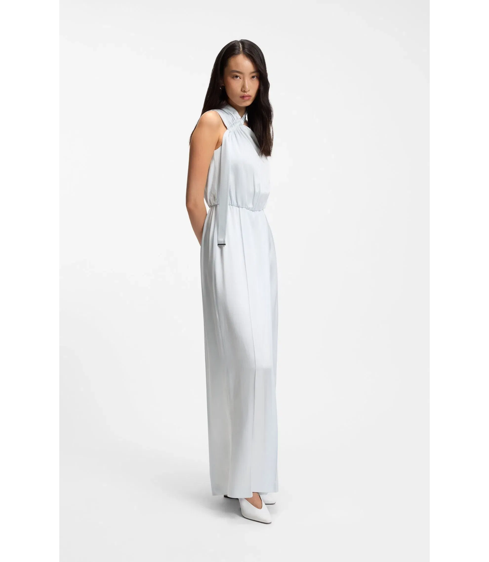 Boss One Shoulder Jumpsuit With Wrap Effect Front Light Blue Women's