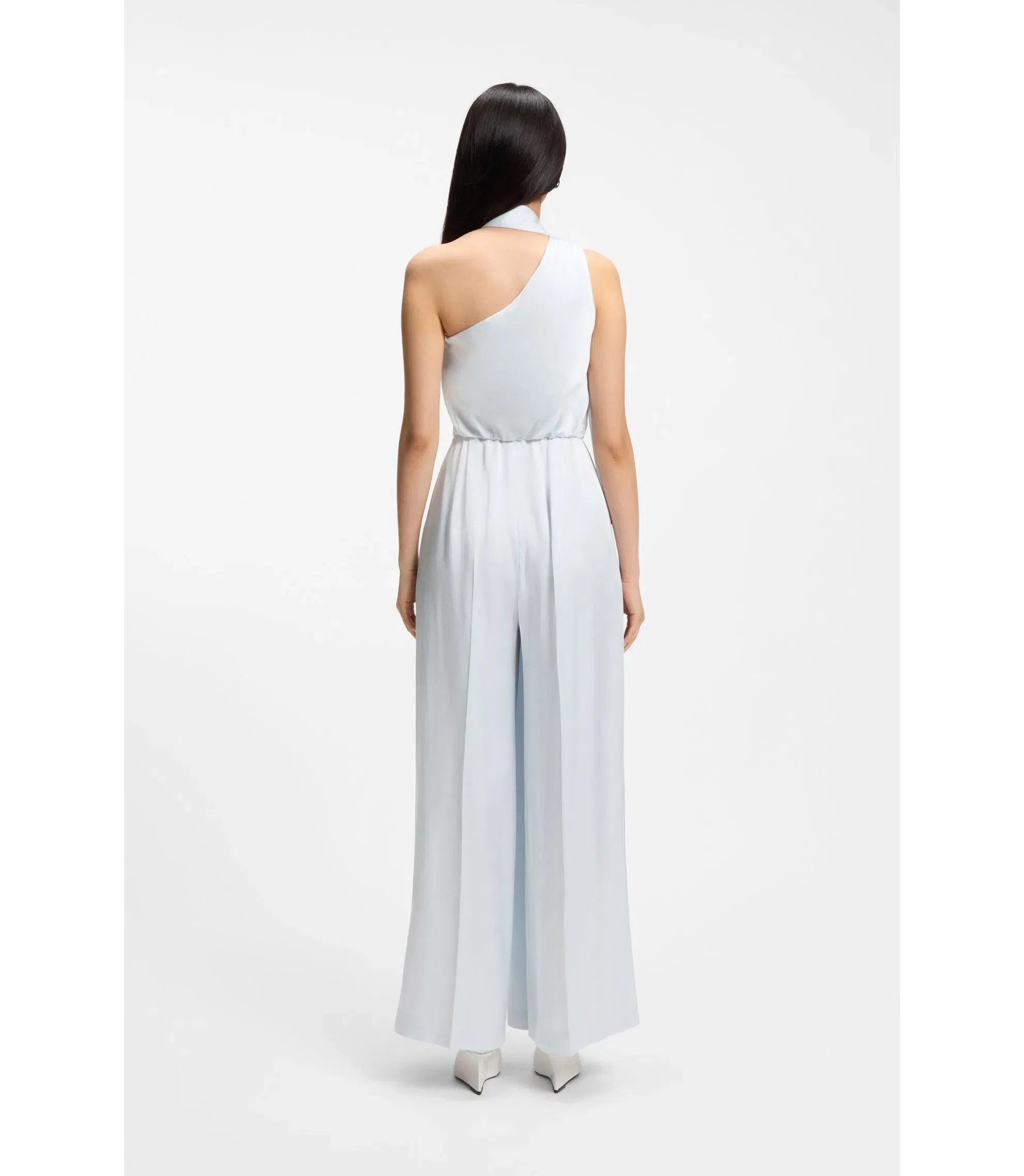 Boss One Shoulder Jumpsuit With Wrap Effect Front Light Blue Women's