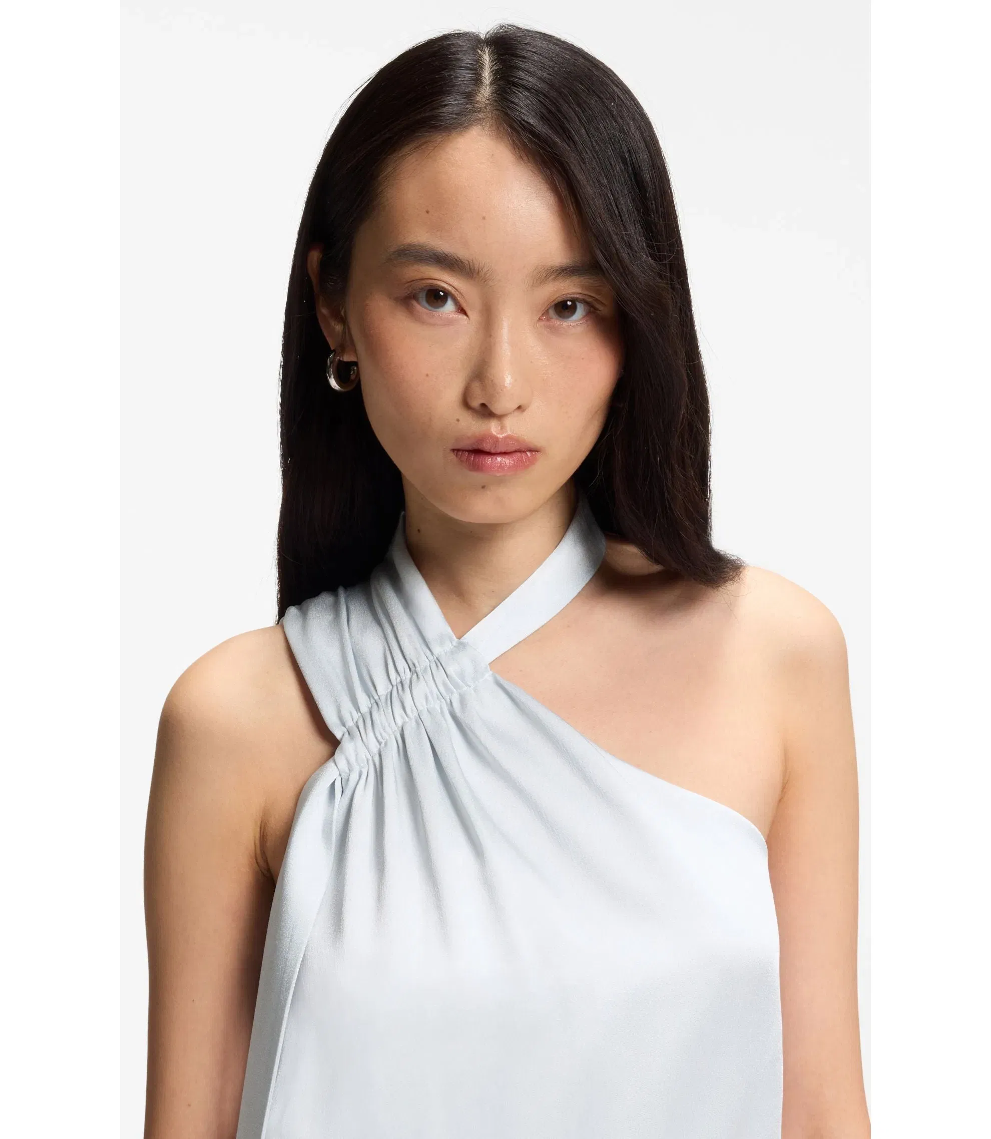 Boss One Shoulder Jumpsuit With Wrap Effect Front Light Blue Women's