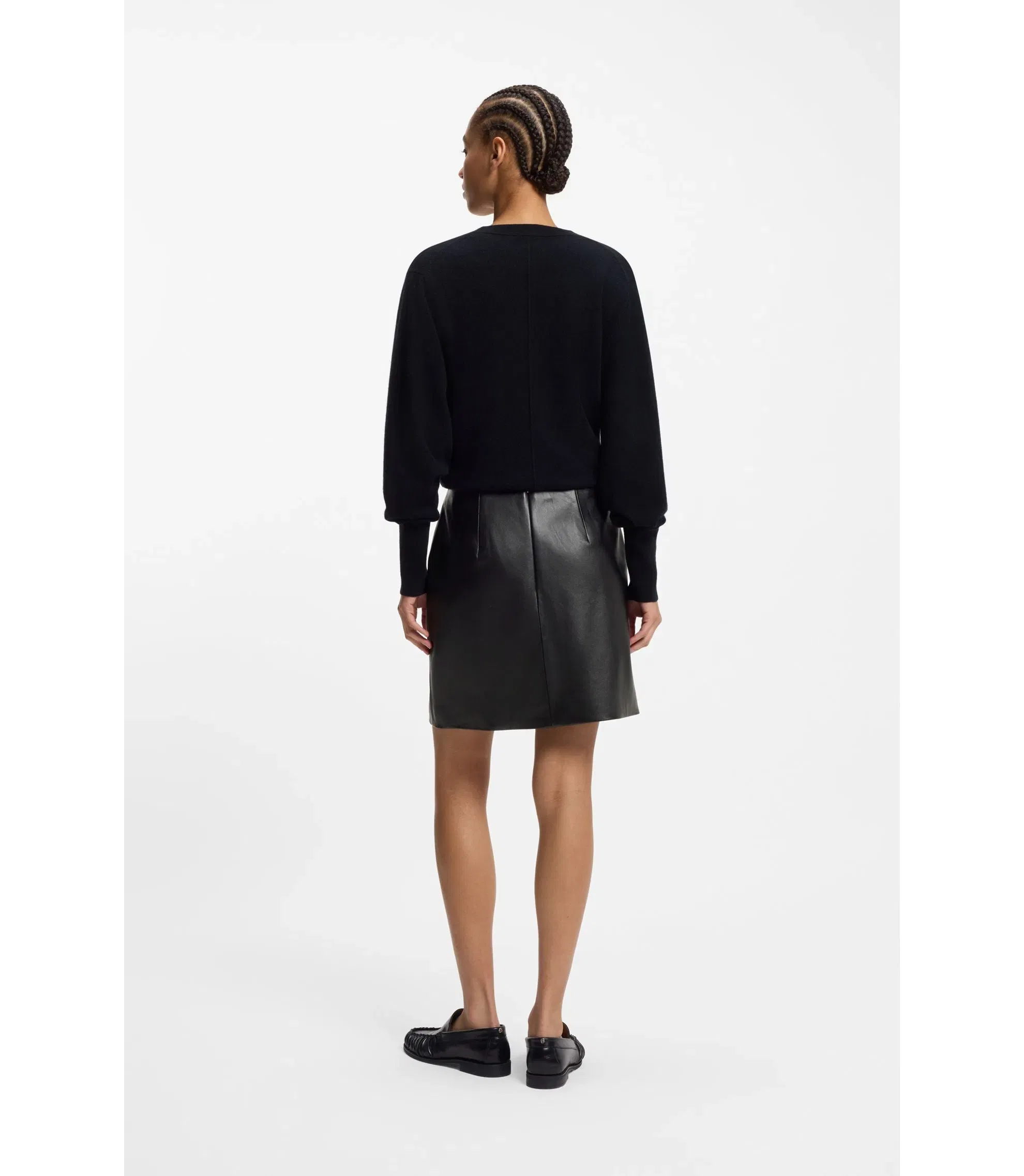 Boss Nappa Leather Skirt With Front Seam Black Women's
