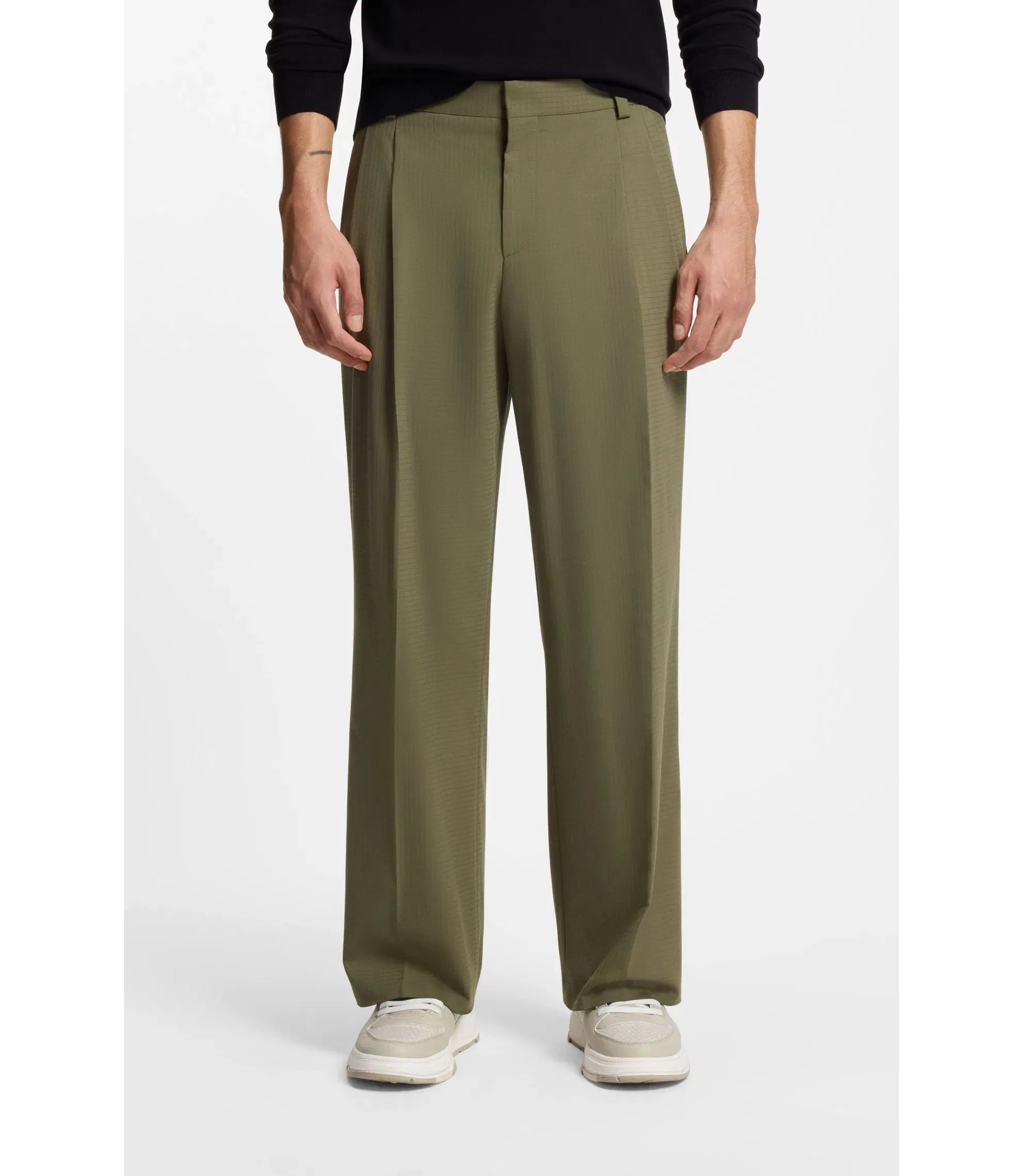 Hugo Modern Fit Trousers In Stretch Ripstop Light Green