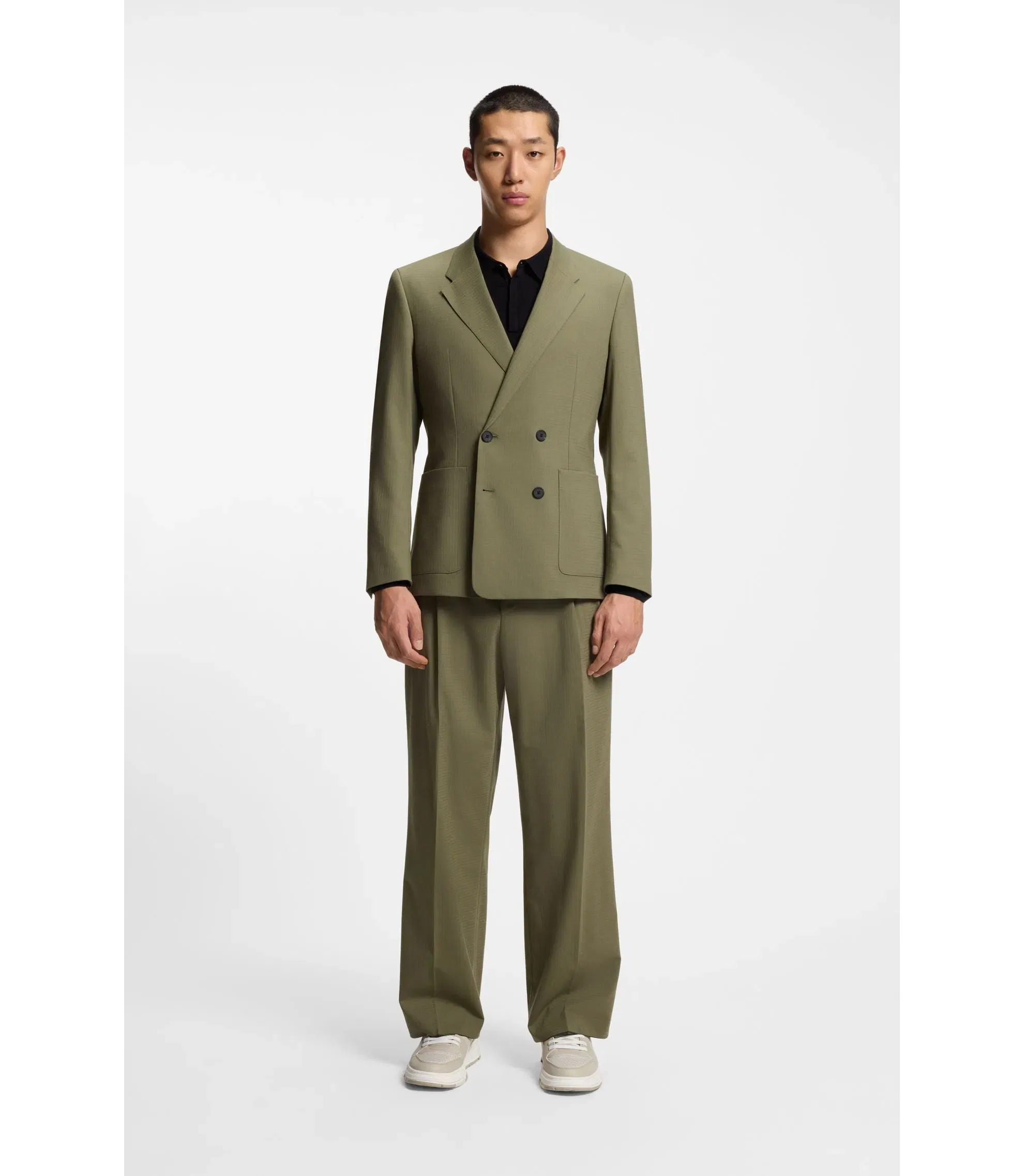 Hugo Modern Fit Trousers In Stretch Ripstop Light Green