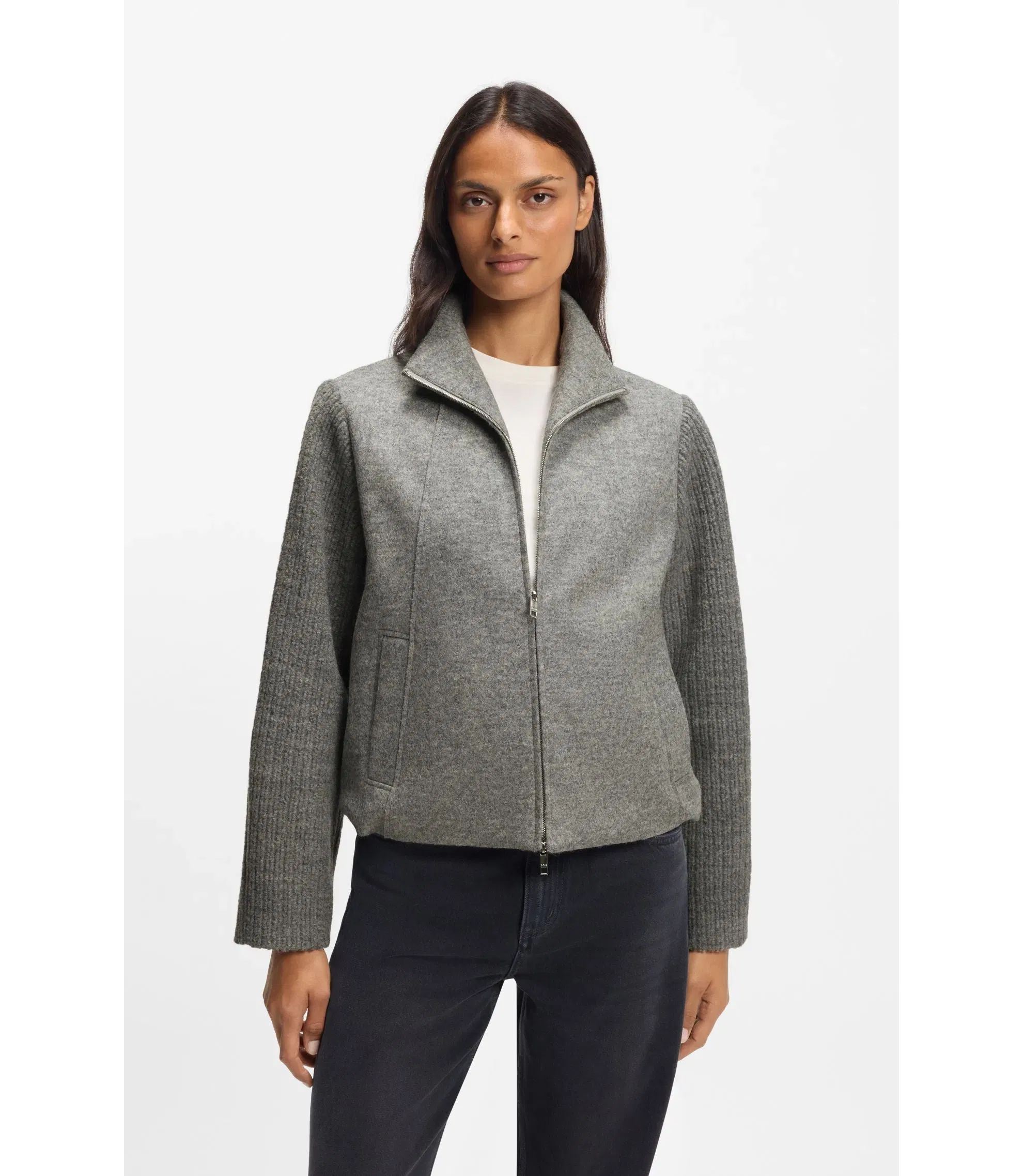 Boss Modern Fit Blazer In Boiled Virgin Wool Grey Women's