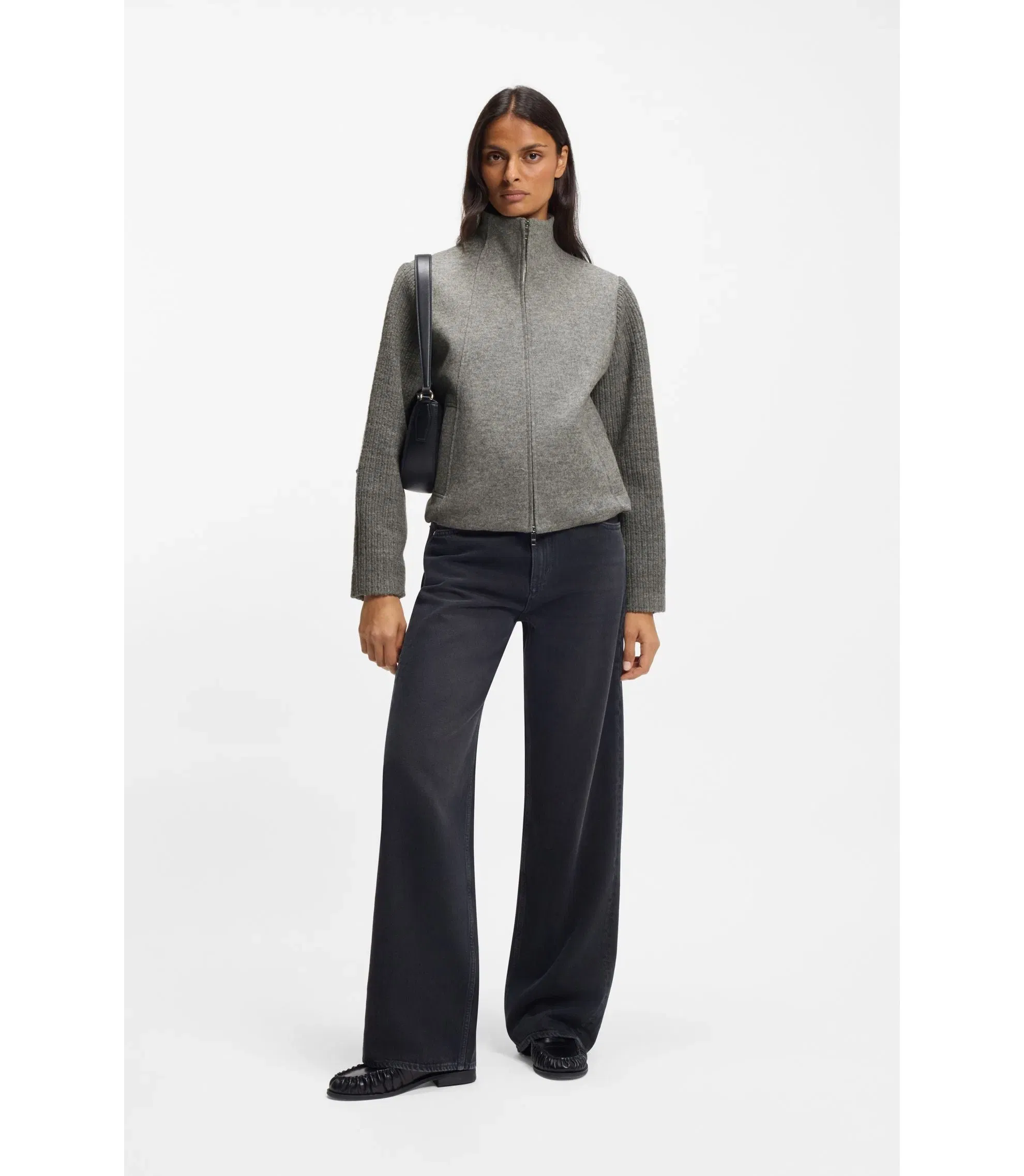 Boss Modern Fit Blazer In Boiled Virgin Wool Grey Women's