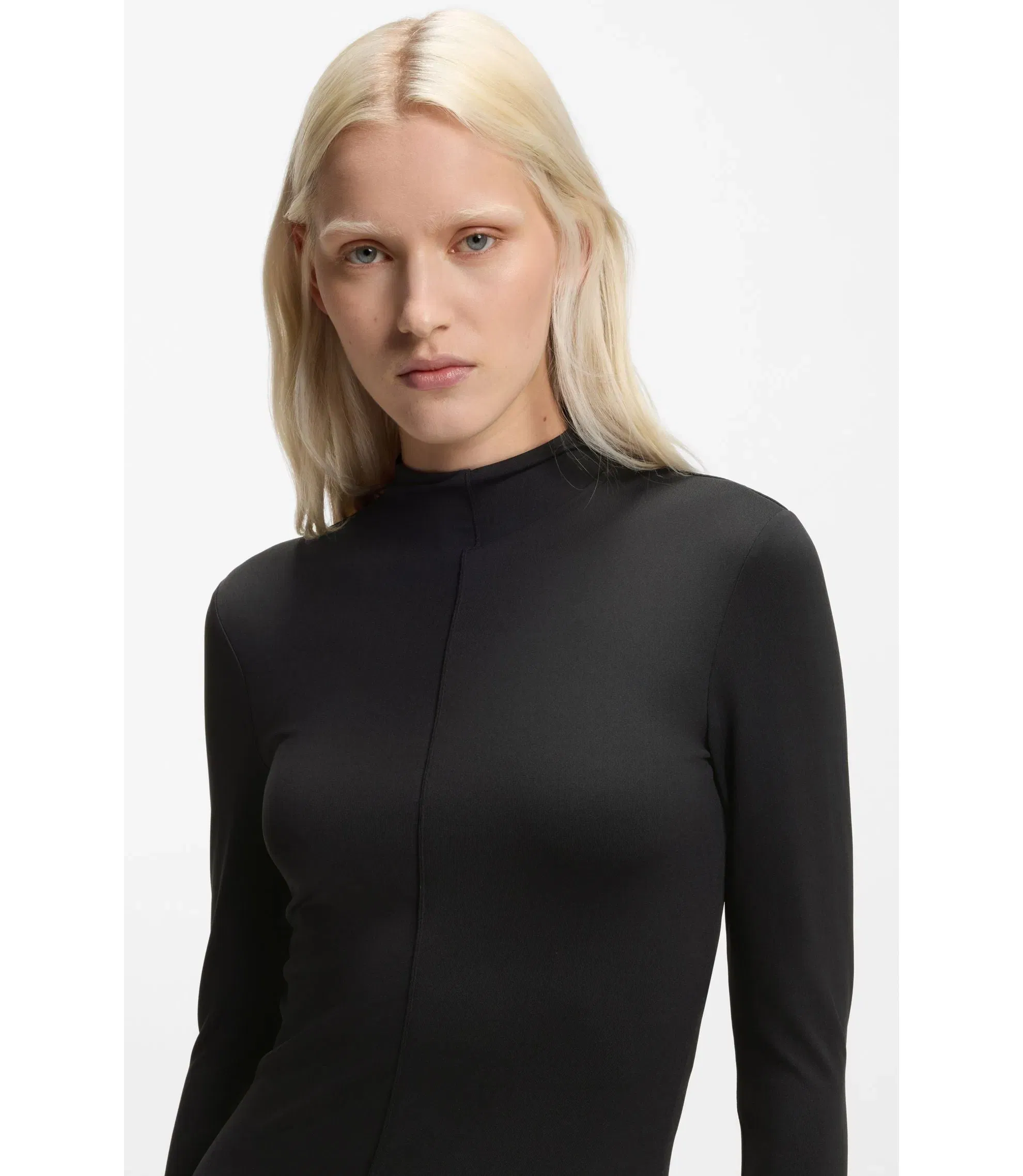 Hugo Mock Neck Dress In Stretch Jersey Black Women's