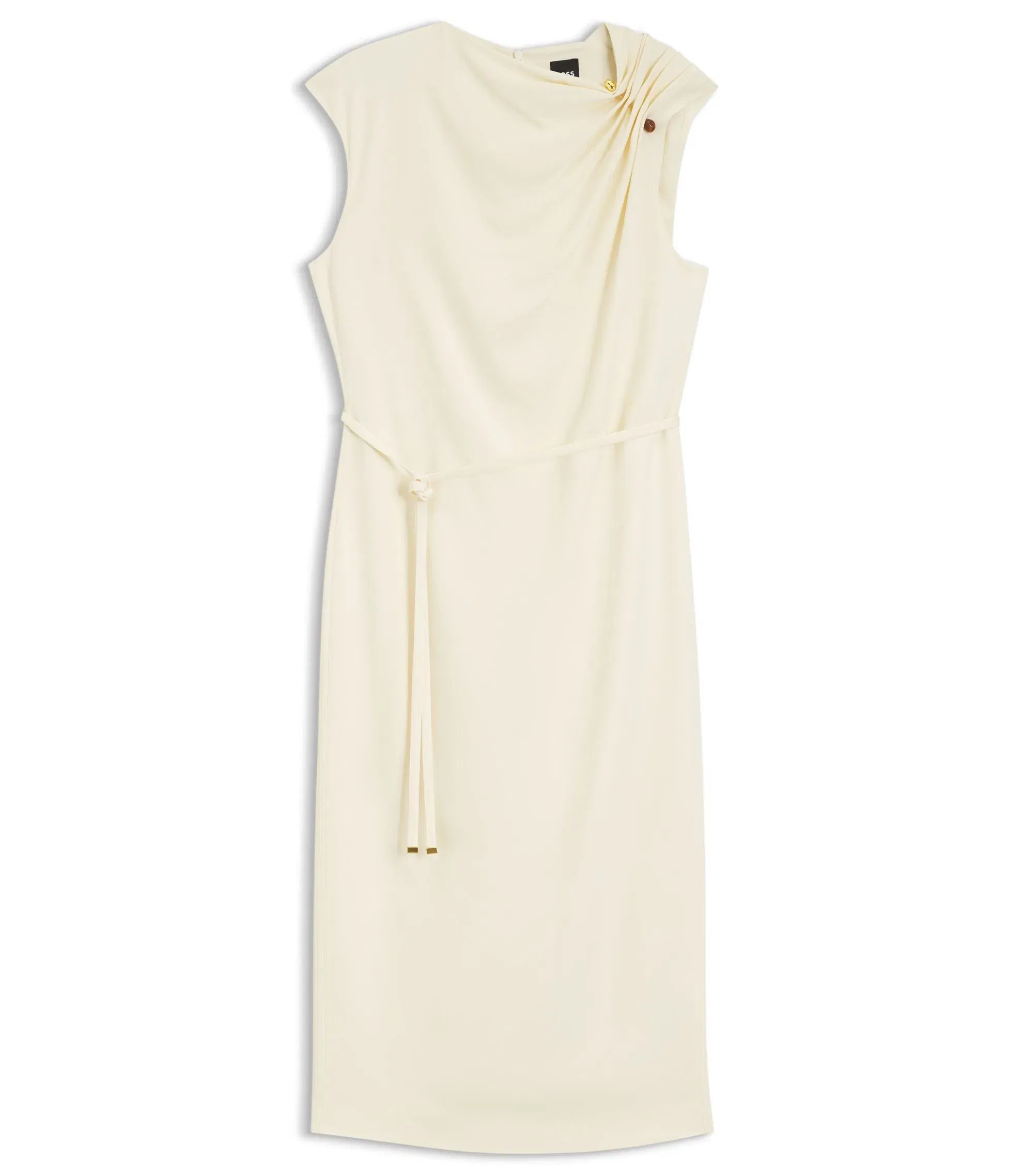 Boss Midi Length Dress With Gathered Shoulder Detail Light Beige Women's