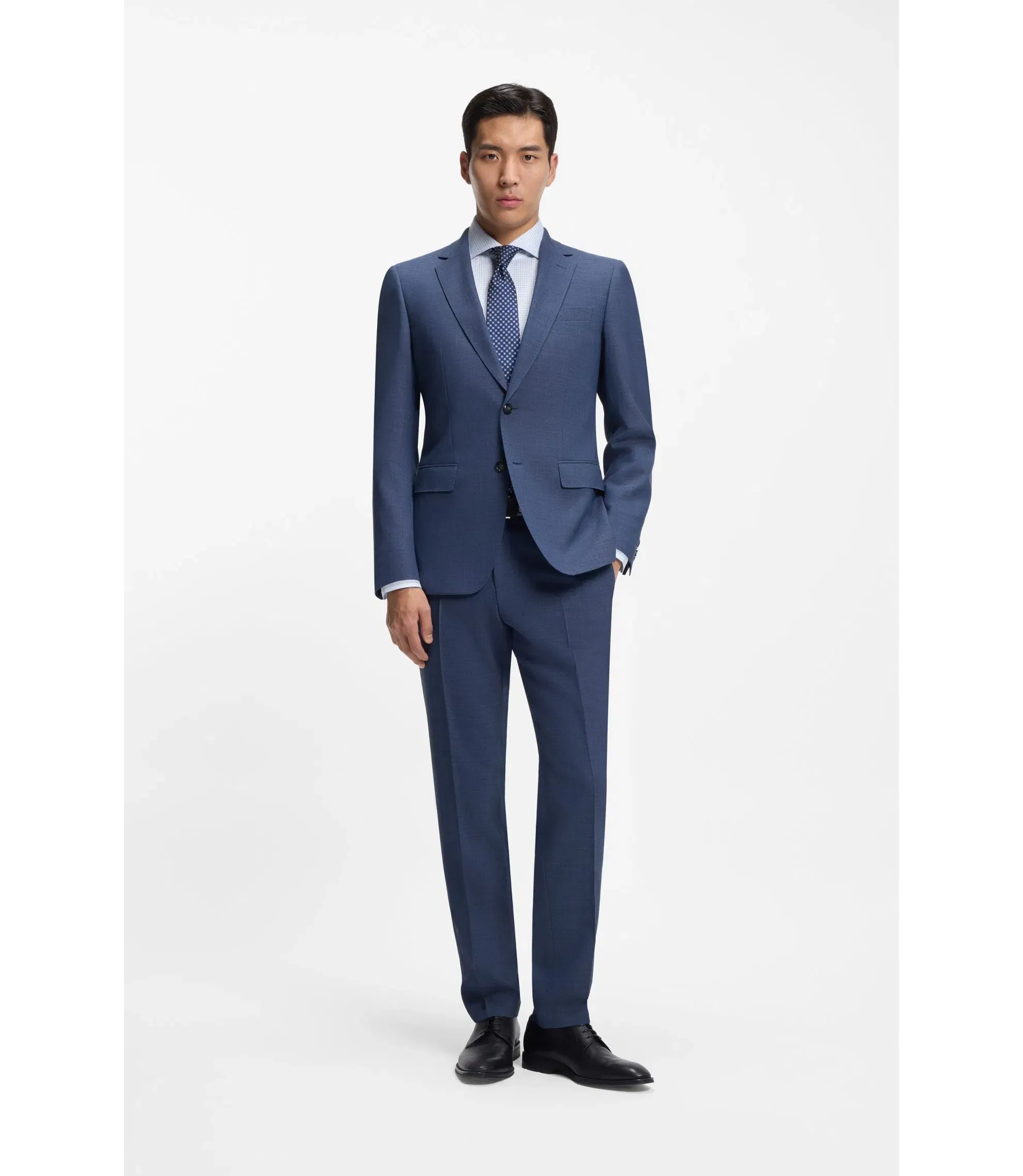 Boss Micro Patterned Two Piece Slim Fit Suit In Stretch Cloth Light Blue