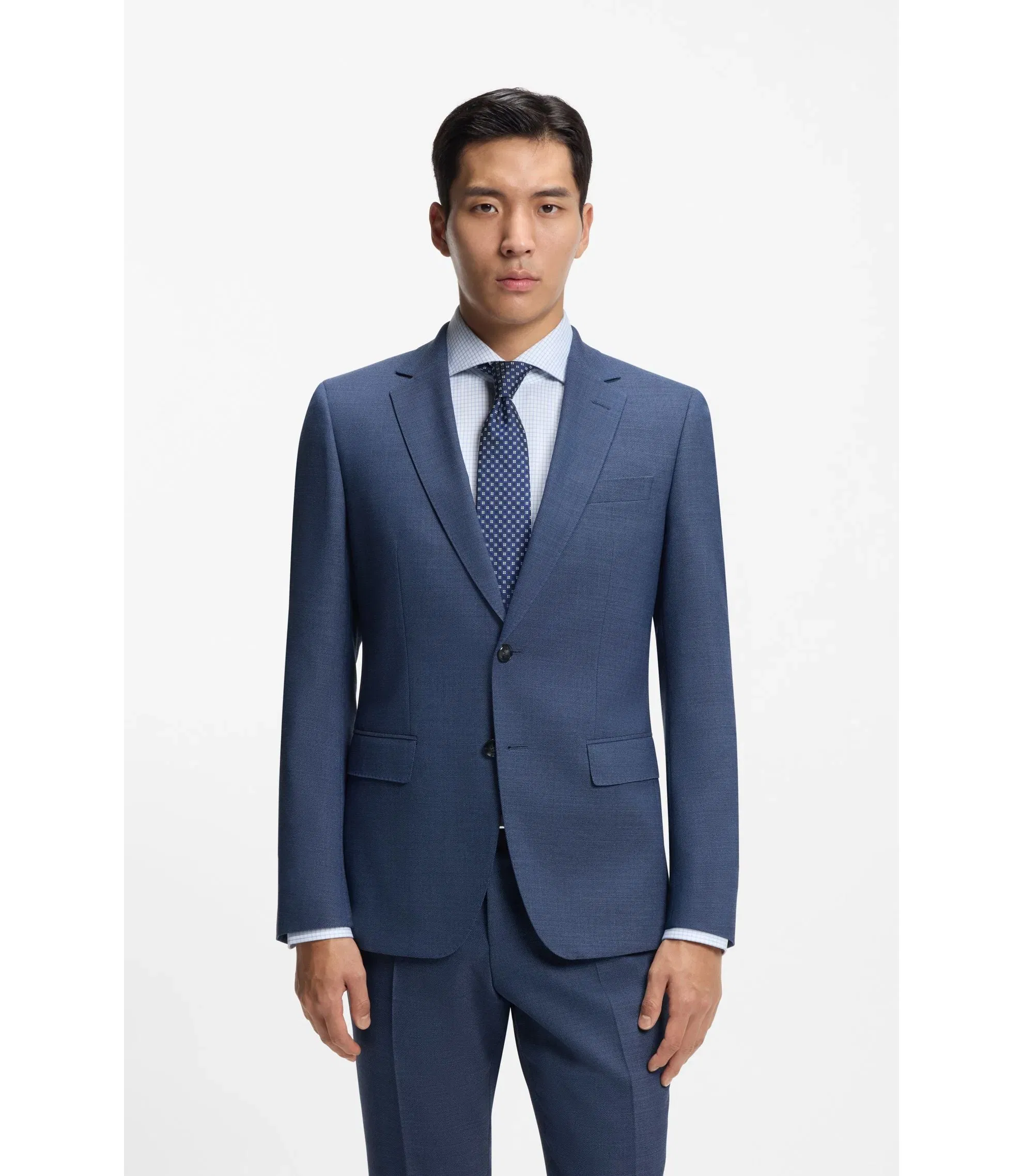 Boss Micro Patterned Two Piece Slim Fit Suit In Stretch Cloth Light Blue