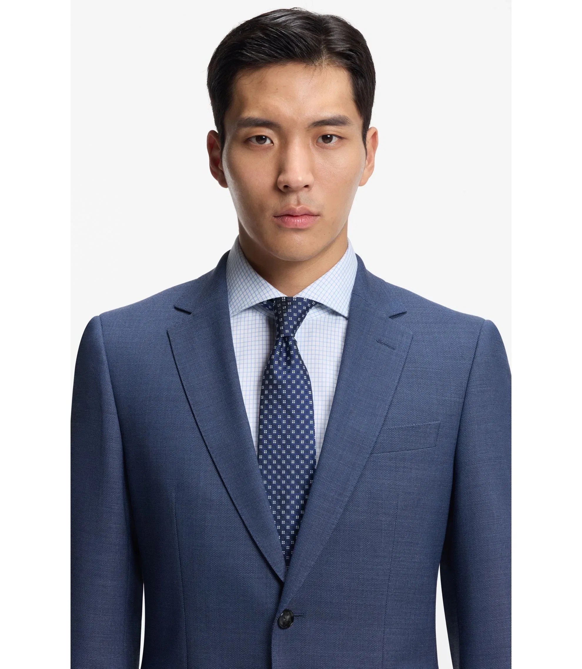 Boss Micro Patterned Two Piece Slim Fit Suit In Stretch Cloth Light Blue