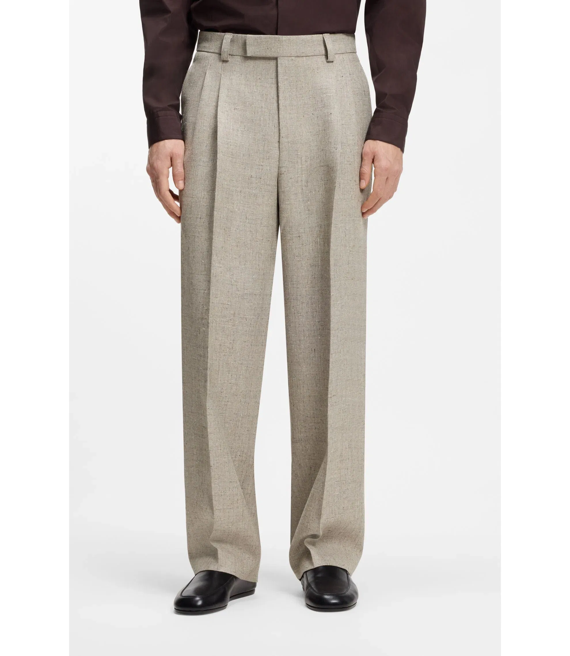 Boss Micro Patterned Trousers In An Oversized Fit Light Beige