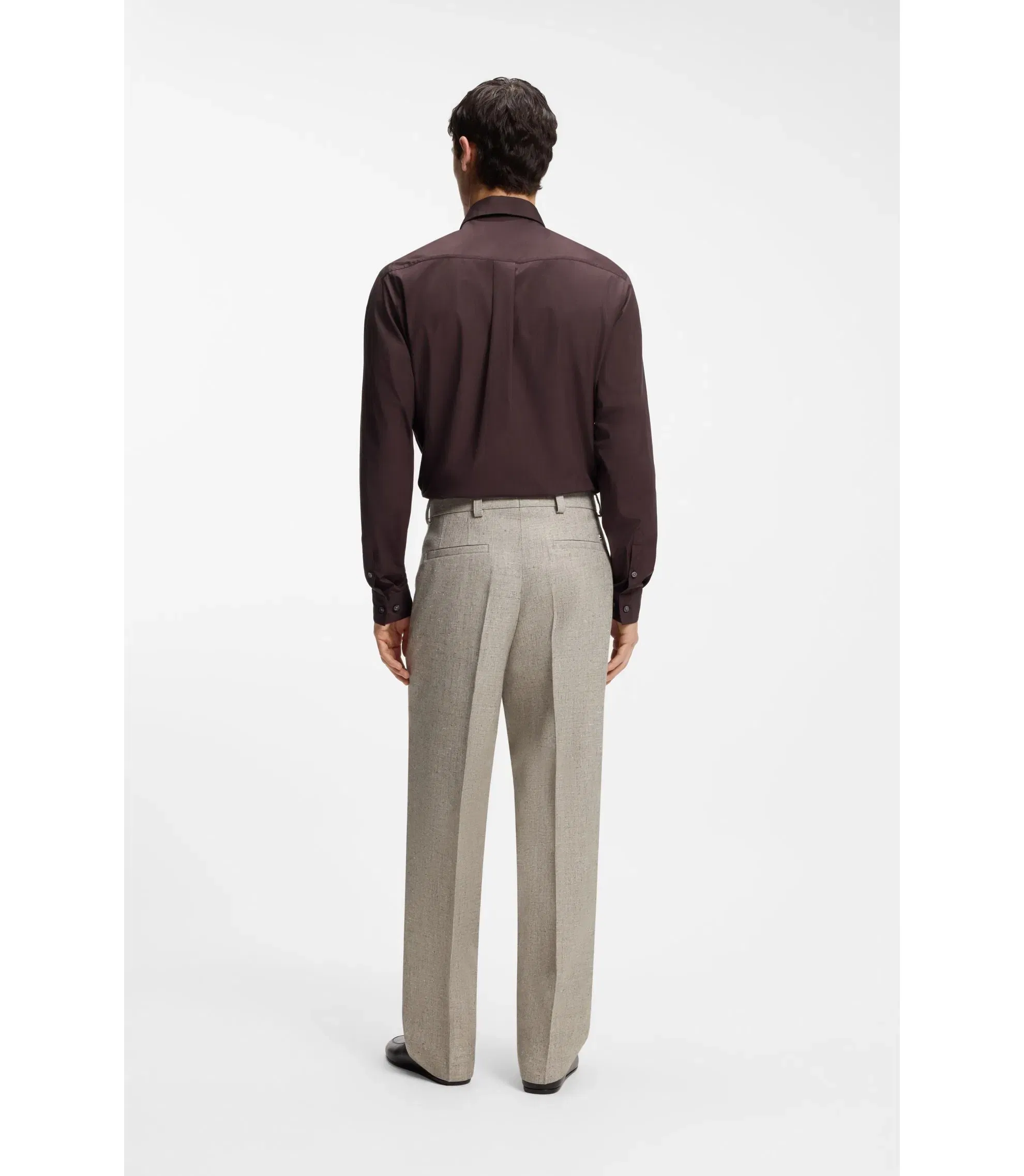 Boss Micro Patterned Trousers In An Oversized Fit Light Beige
