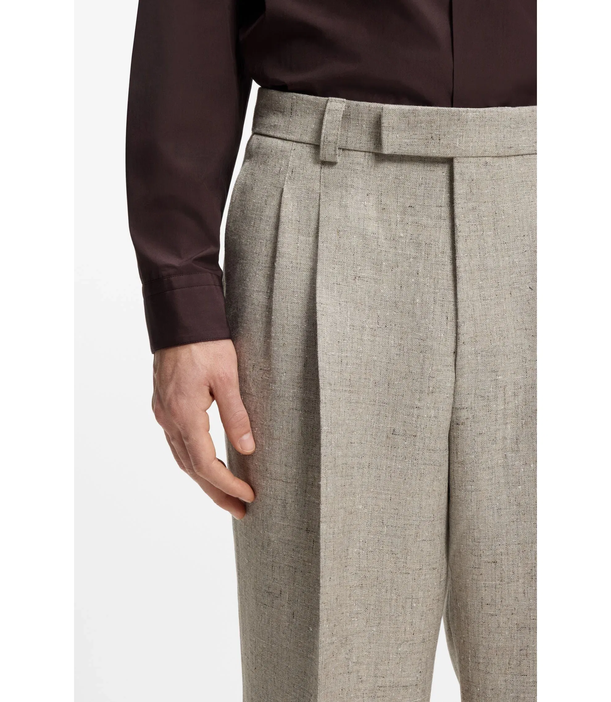 Boss Micro Patterned Trousers In An Oversized Fit Light Beige