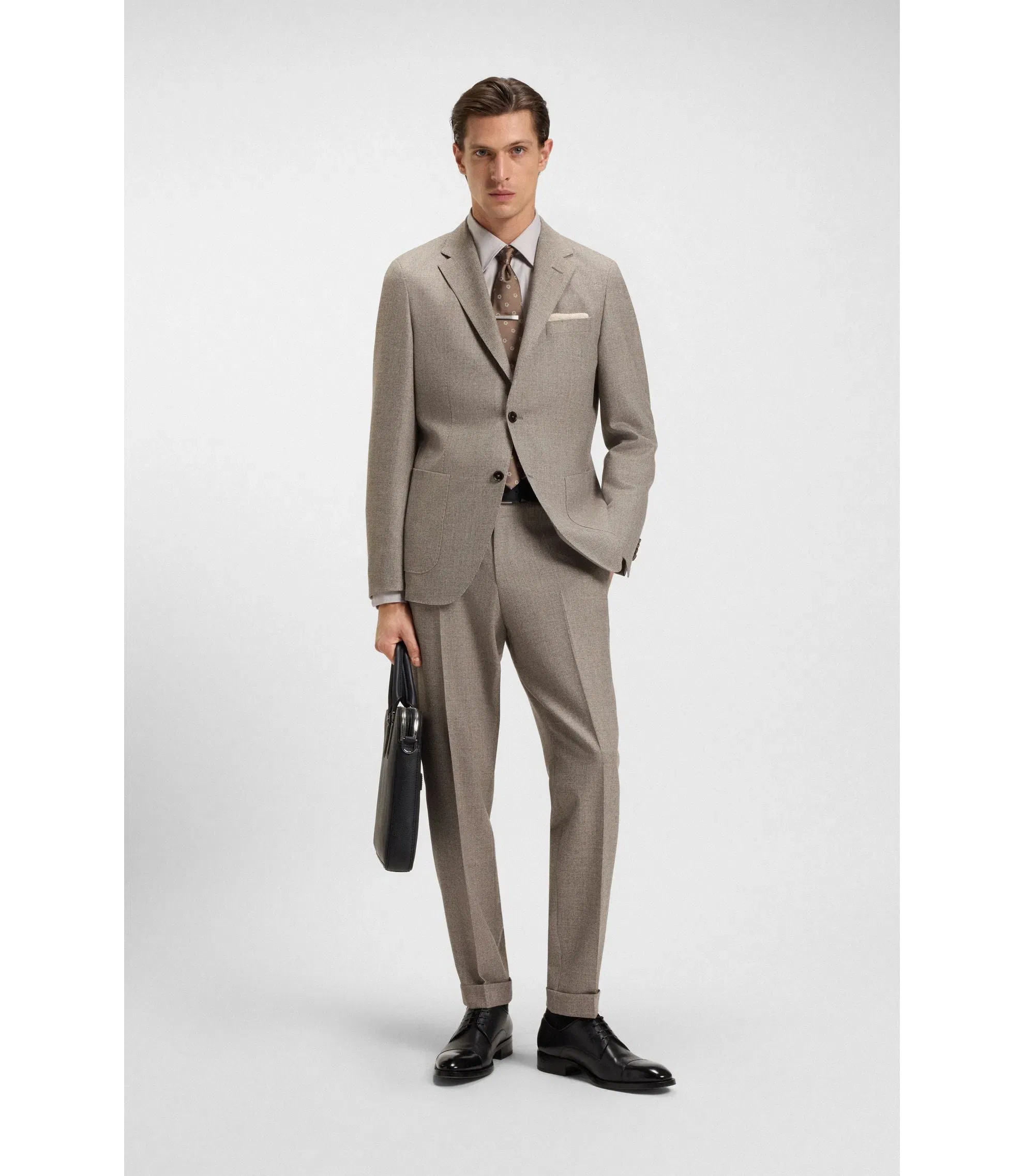 Boss Micro Patterned Slim Fit Jacket In Virgin Wool Light Beige