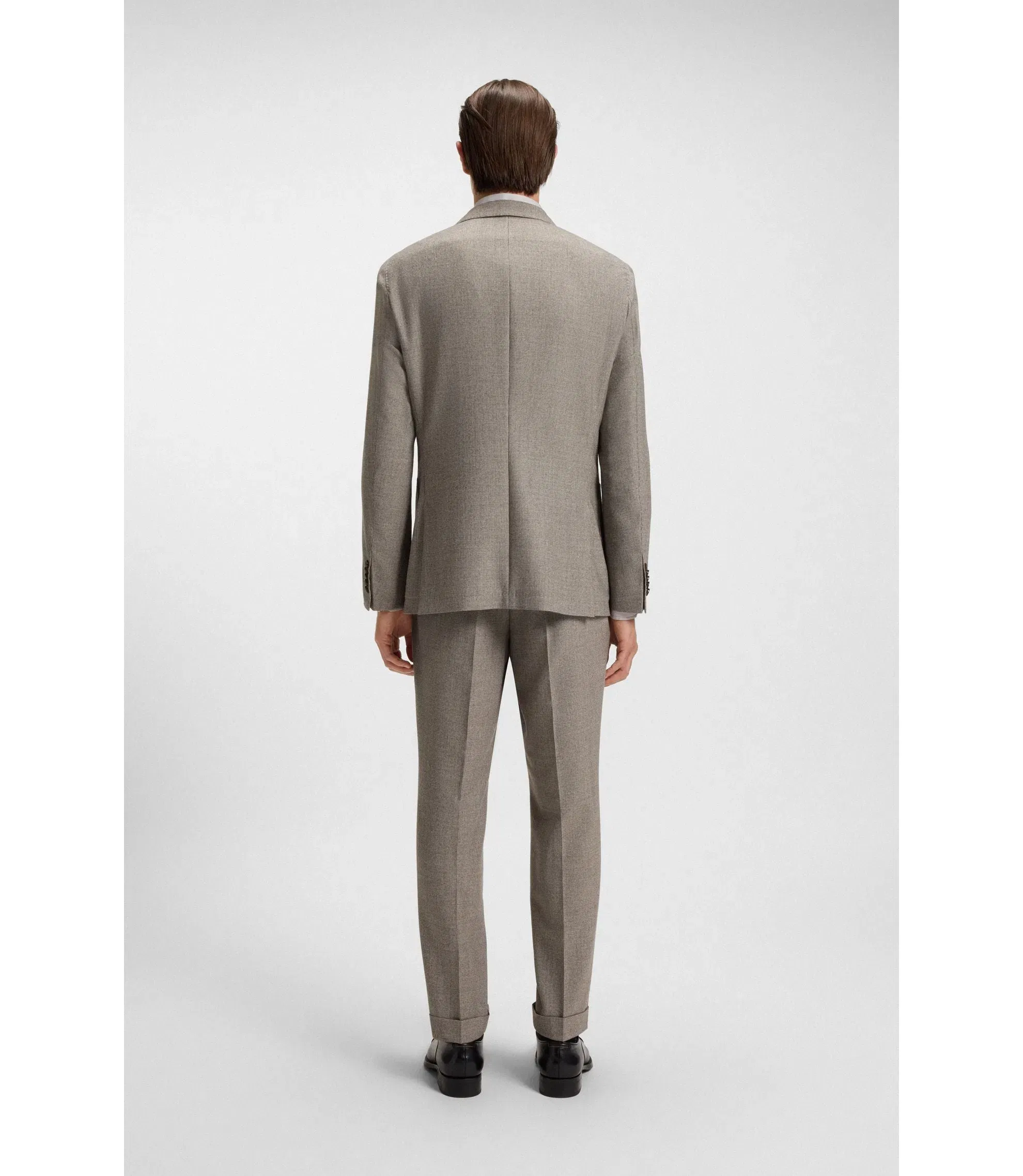 Boss Micro Patterned Slim Fit Jacket In Virgin Wool Light Beige