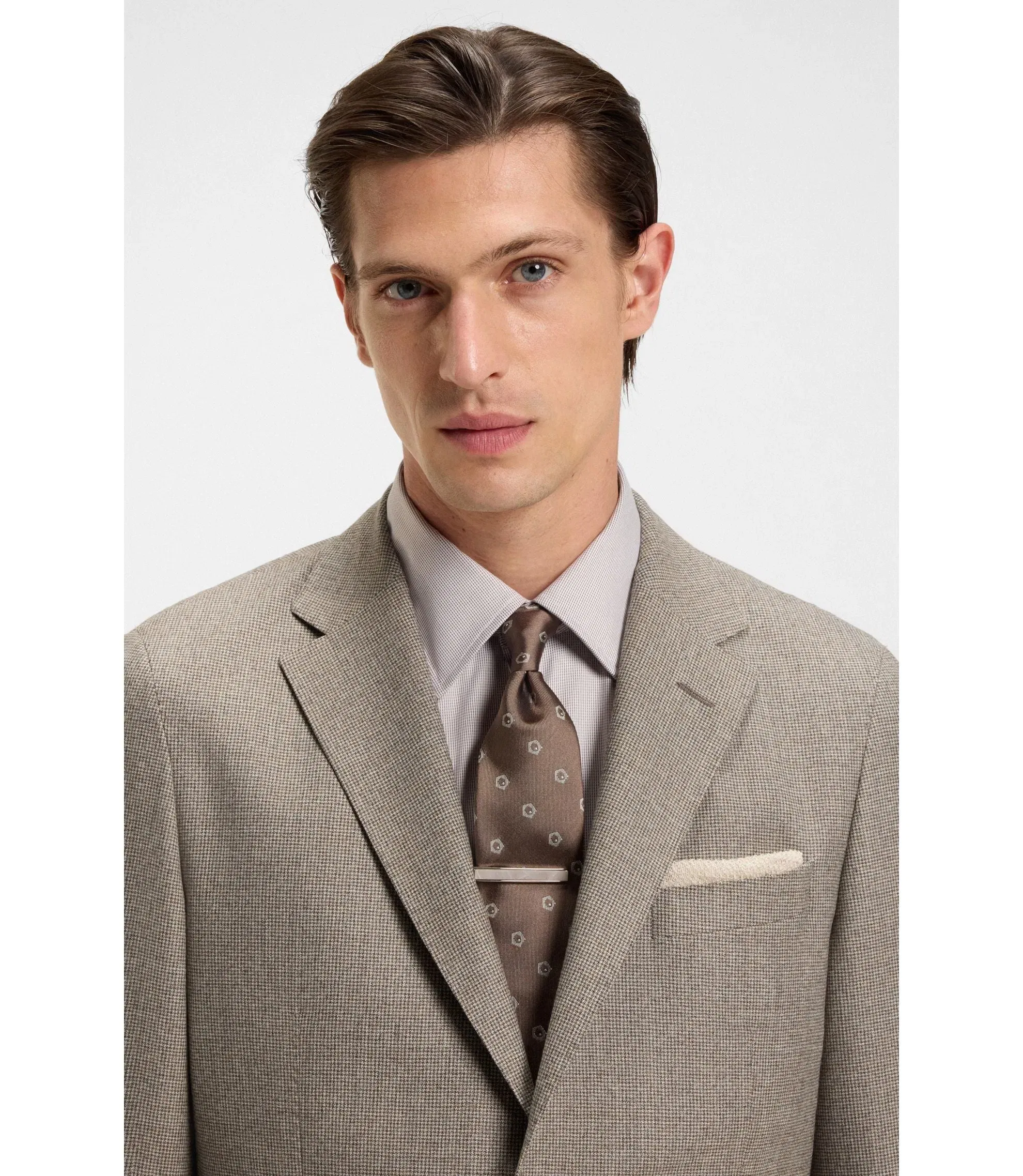 Boss Micro Patterned Slim Fit Jacket In Virgin Wool Light Beige