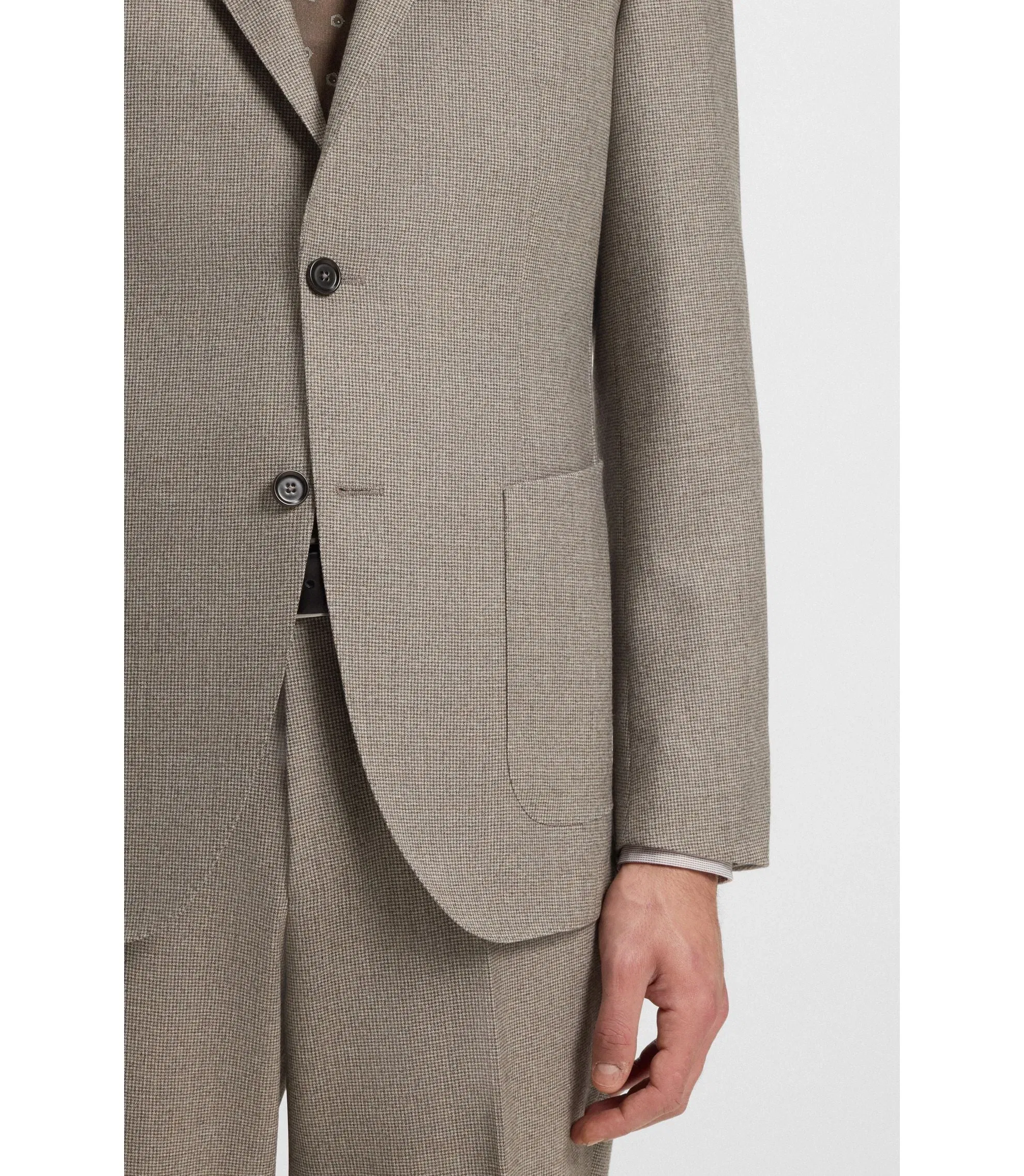 Boss Micro Patterned Slim Fit Jacket In Virgin Wool Light Beige