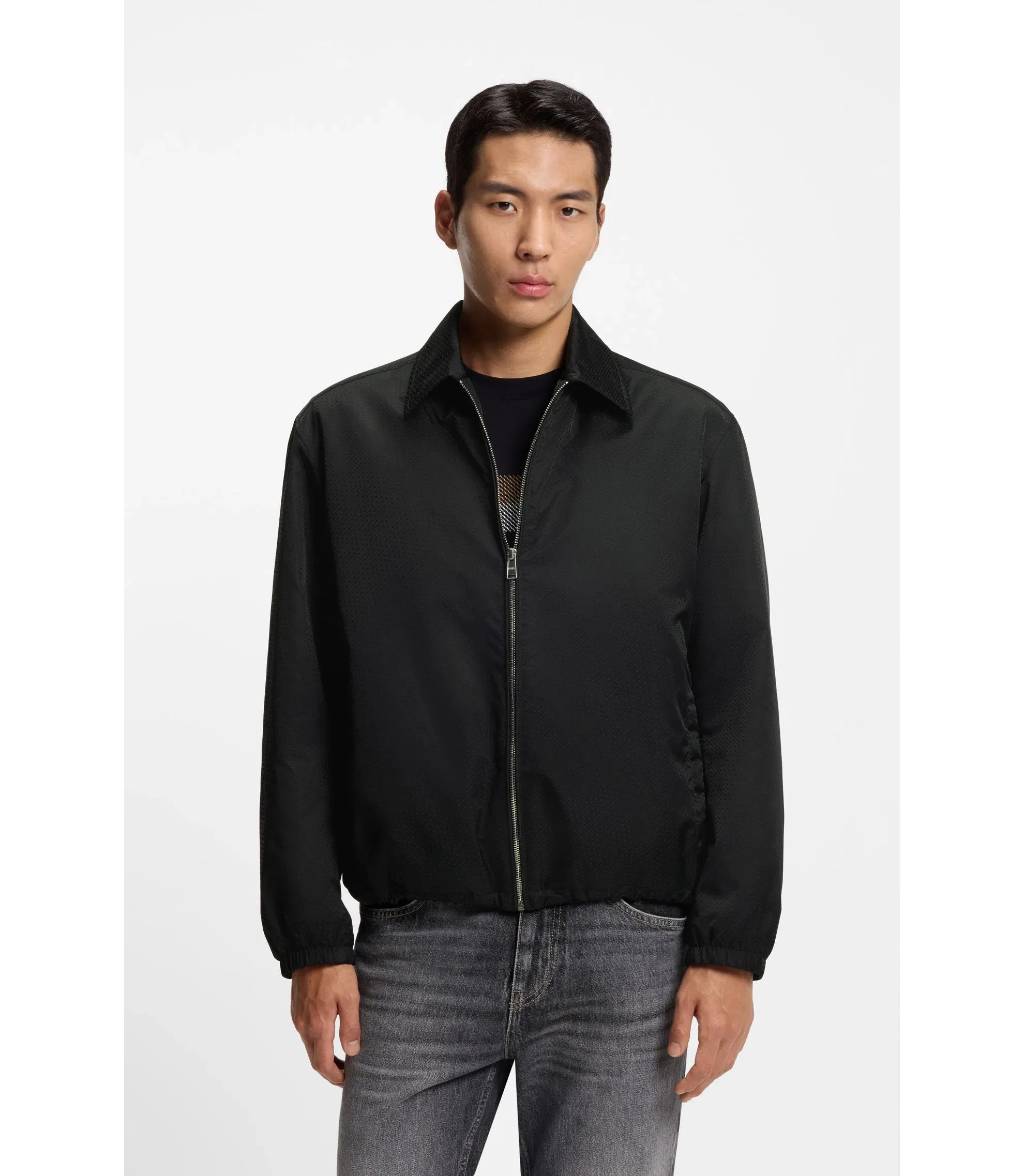 Boss Micro Monogram Jacket With Water Repellent Finish Black