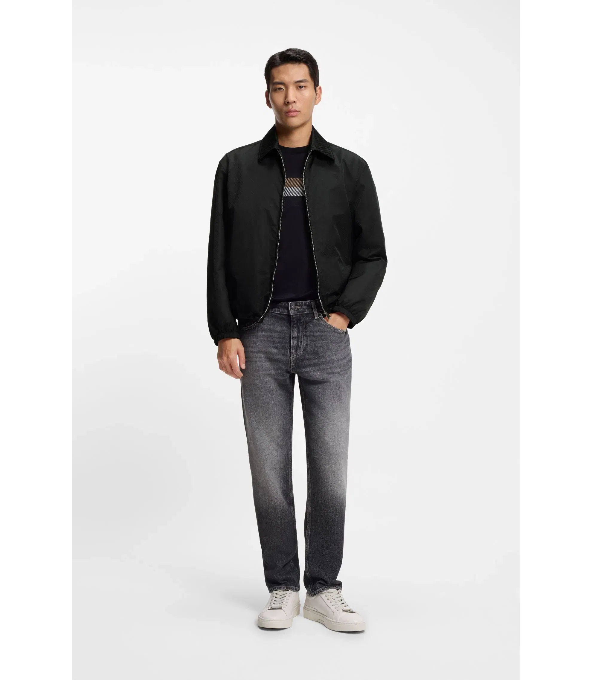 Boss Micro Monogram Jacket With Water Repellent Finish Black