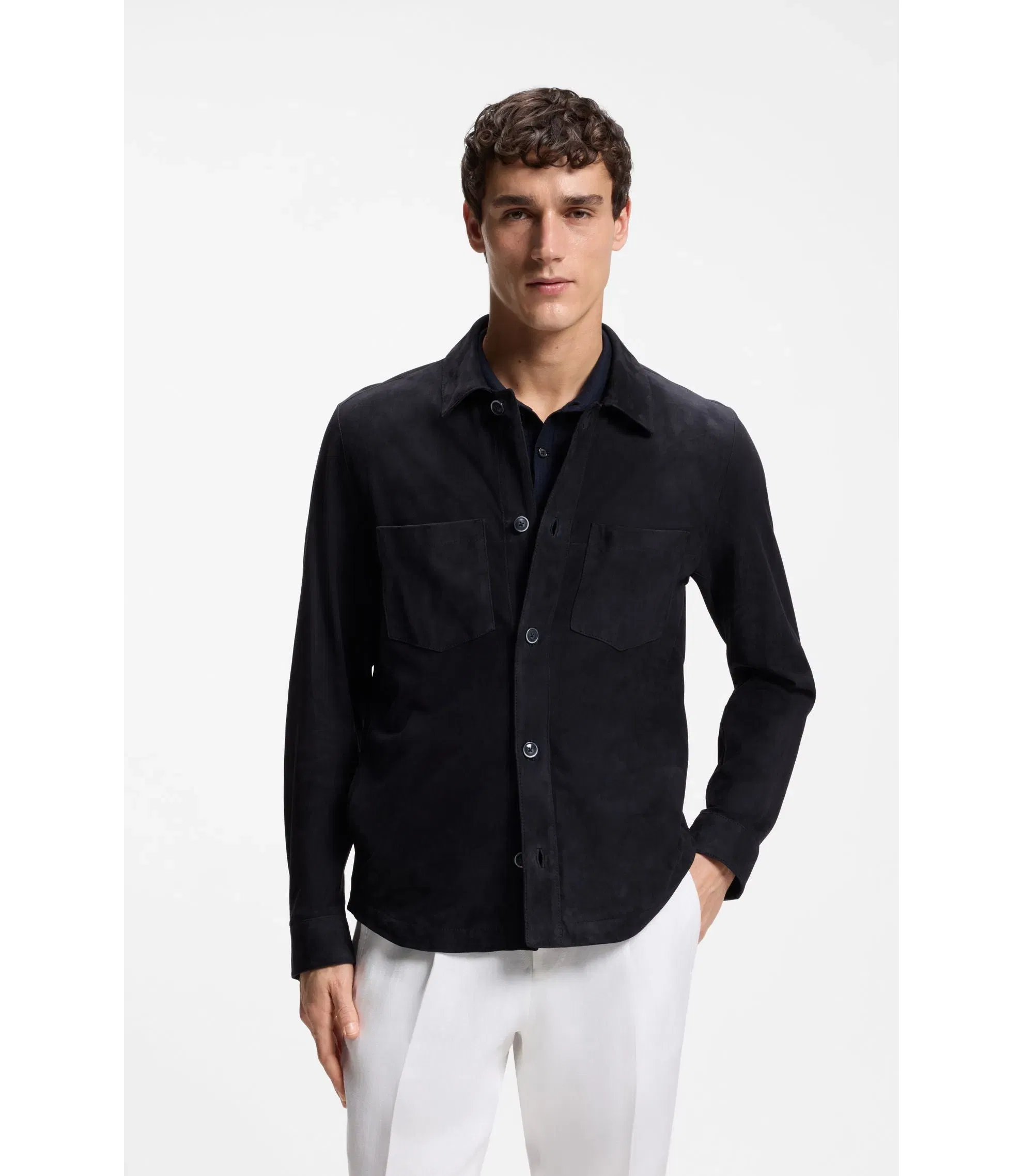 Boss Metis Suede Shirt With Nappalan Inner Dark Blue