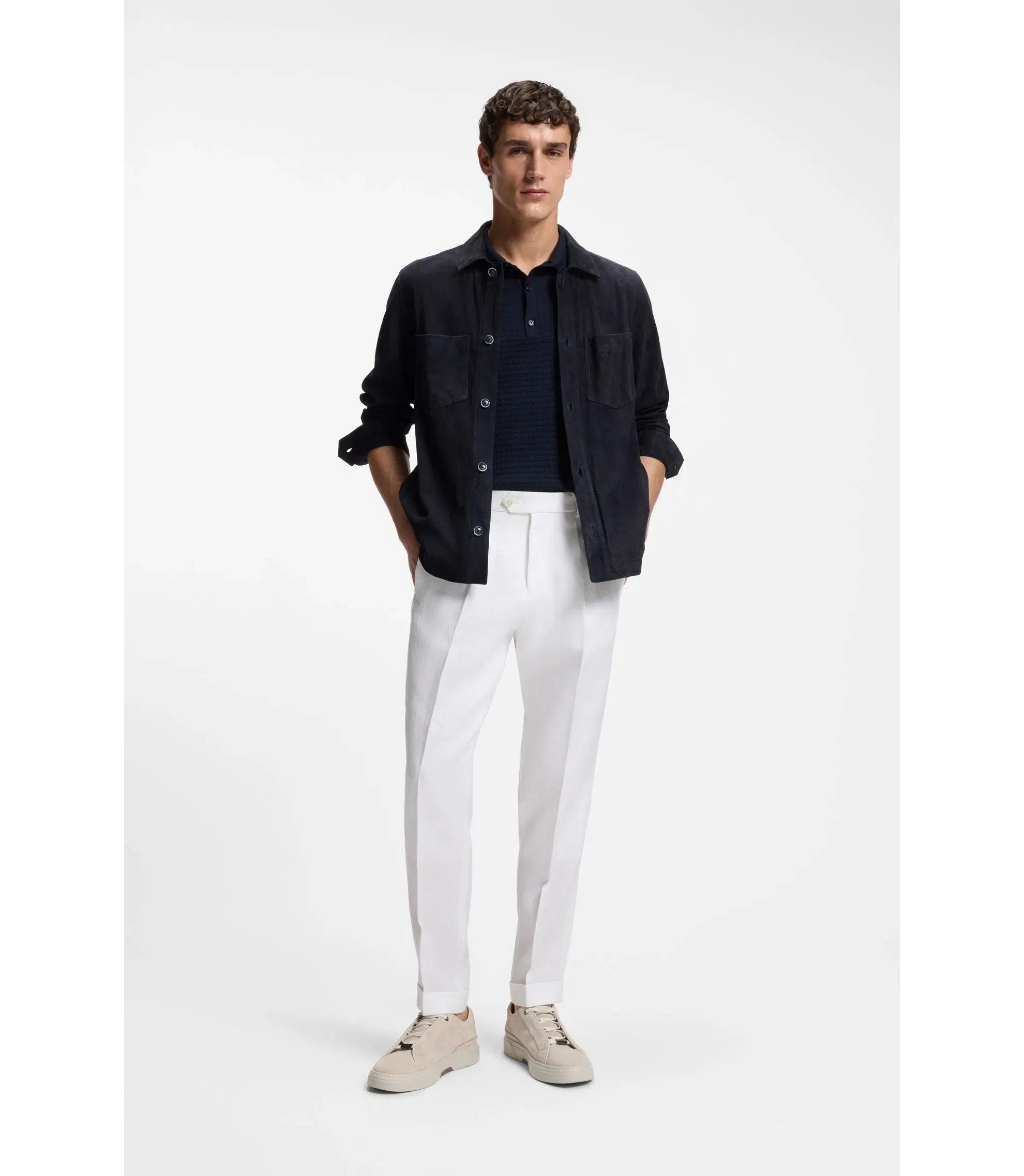 Boss Metis Suede Shirt With Nappalan Inner Dark Blue