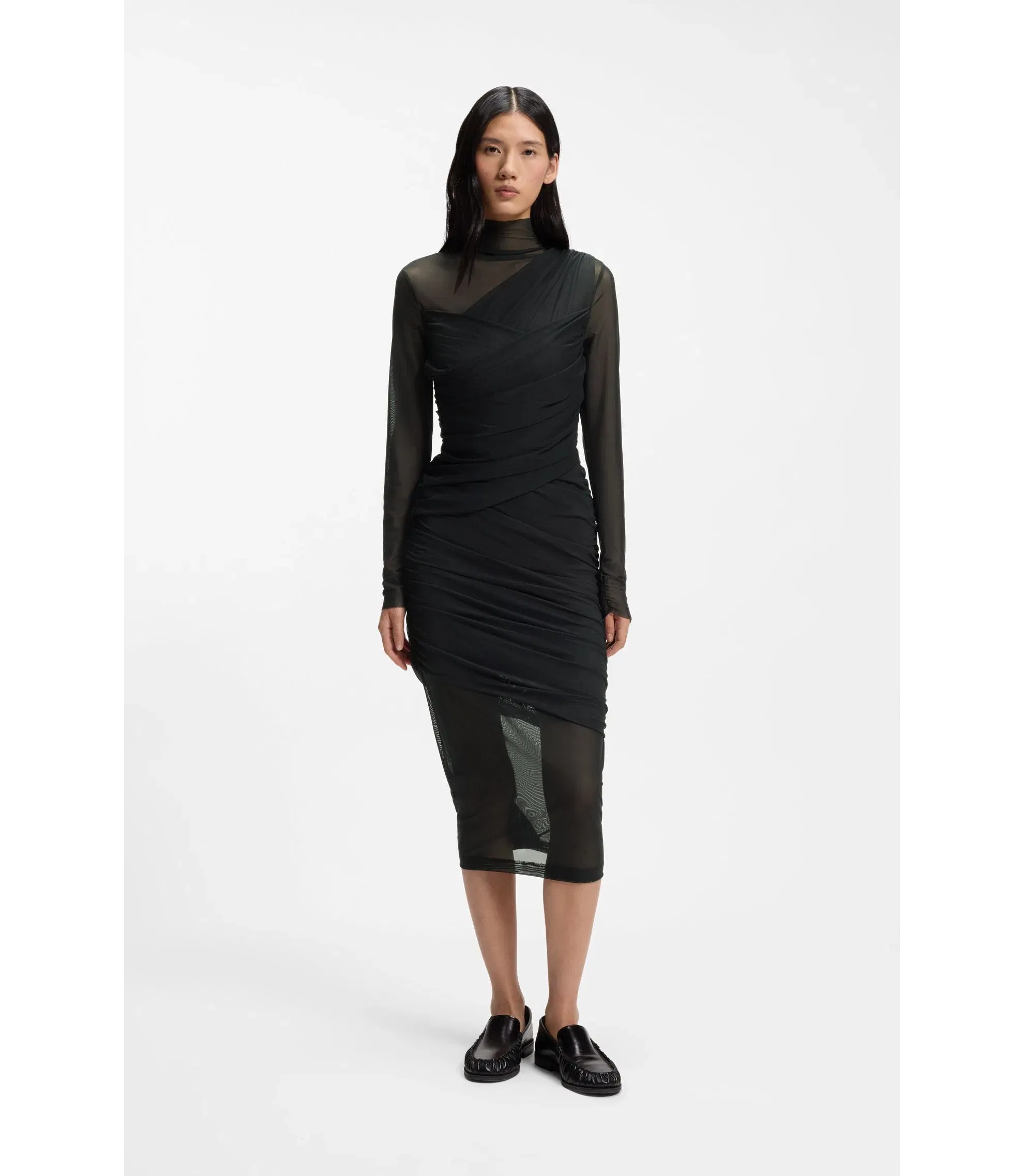 Boss Mesh Panel Dress In A Slim Fit Black Women's