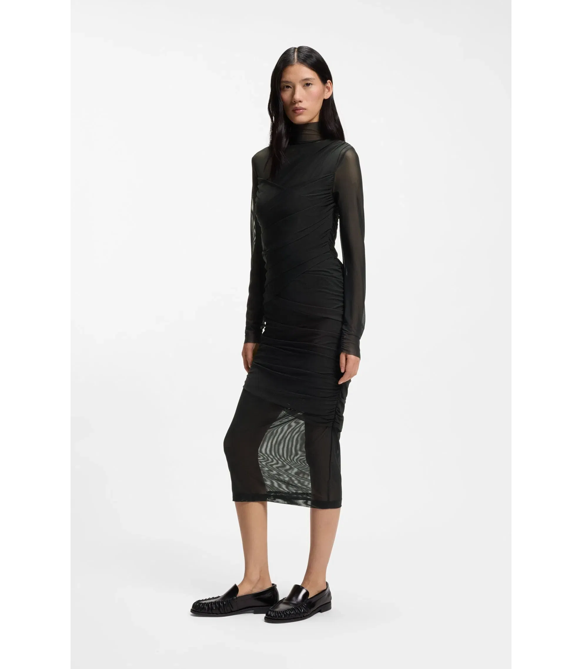 Boss Mesh Panel Dress In A Slim Fit Black Women's