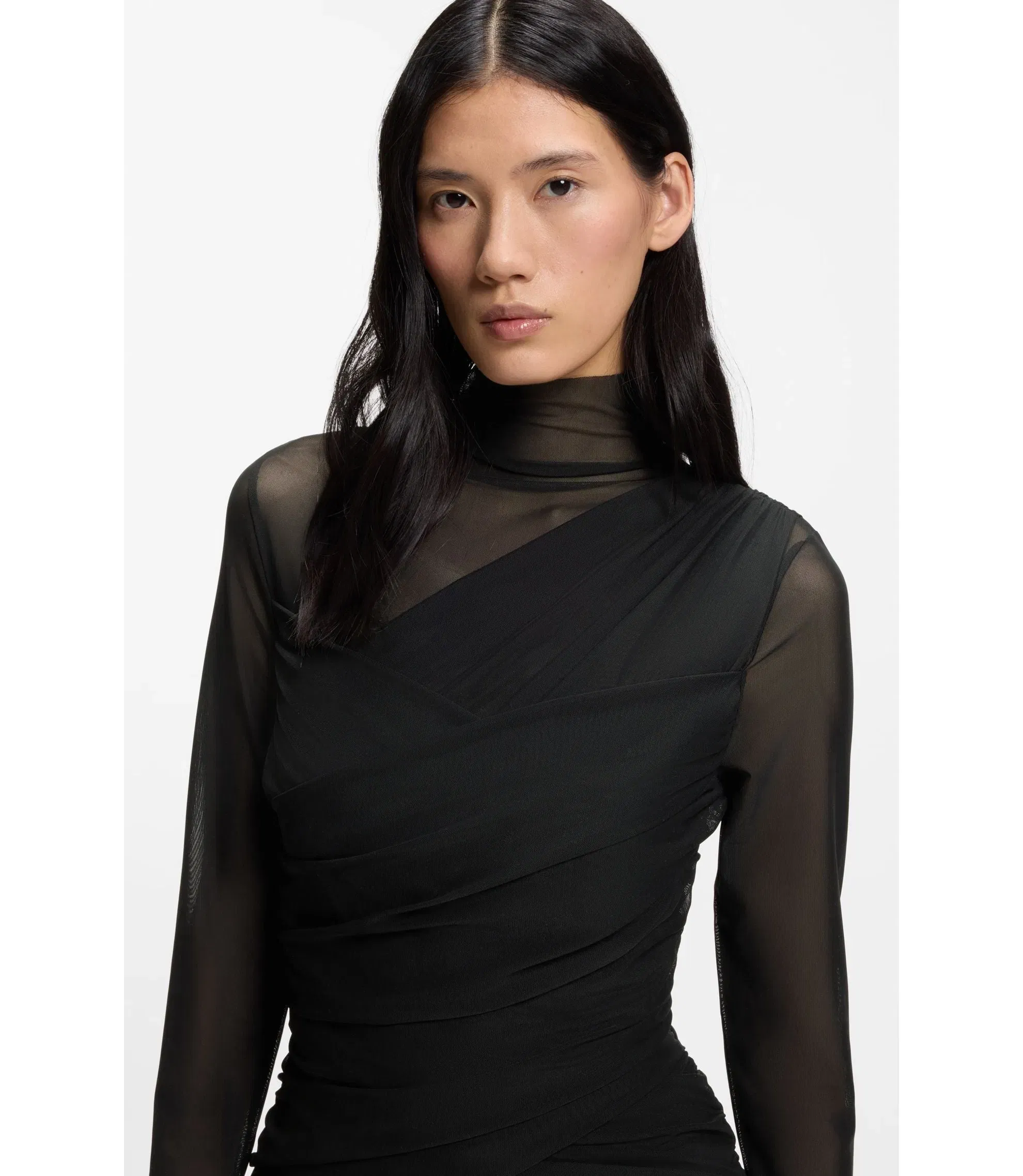 Boss Mesh Panel Dress In A Slim Fit Black Women's