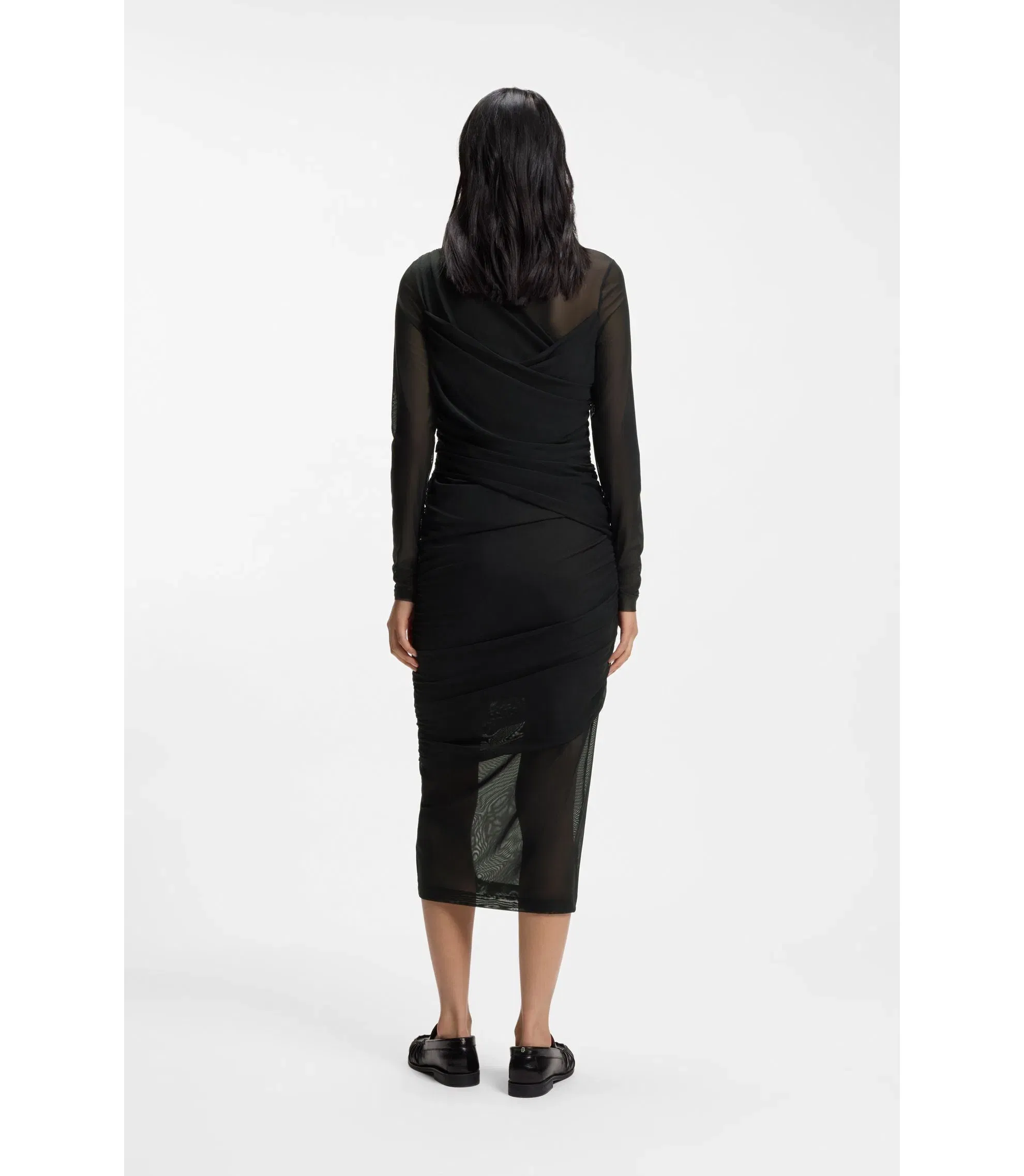 Boss Mesh Panel Dress In A Slim Fit Black Women's