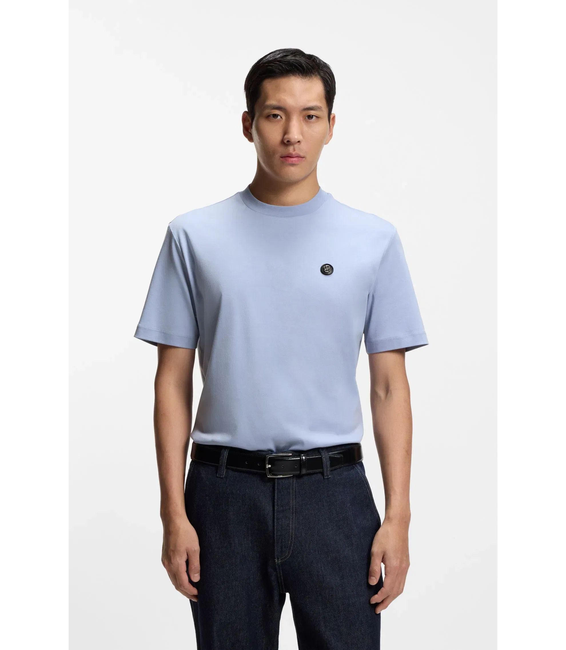 Boss Mercerized Cotton T-Shirt With Double B Monogram Light Purple