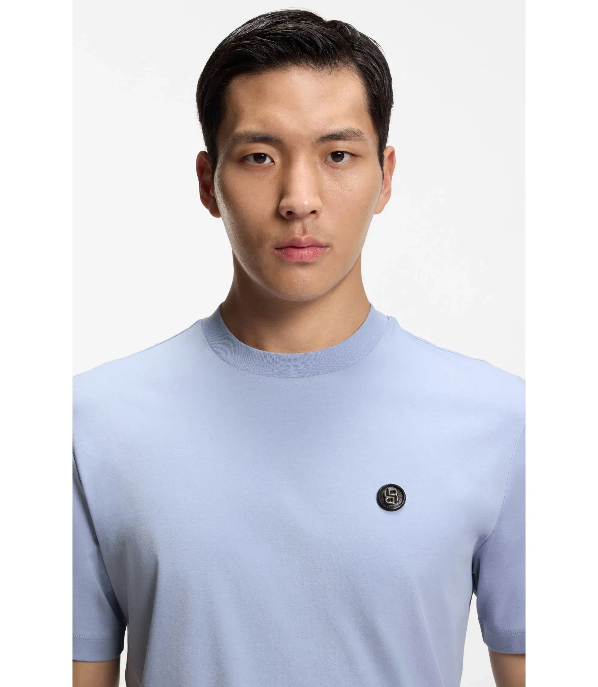 Boss Mercerized Cotton T-Shirt With Double B Monogram Light Purple