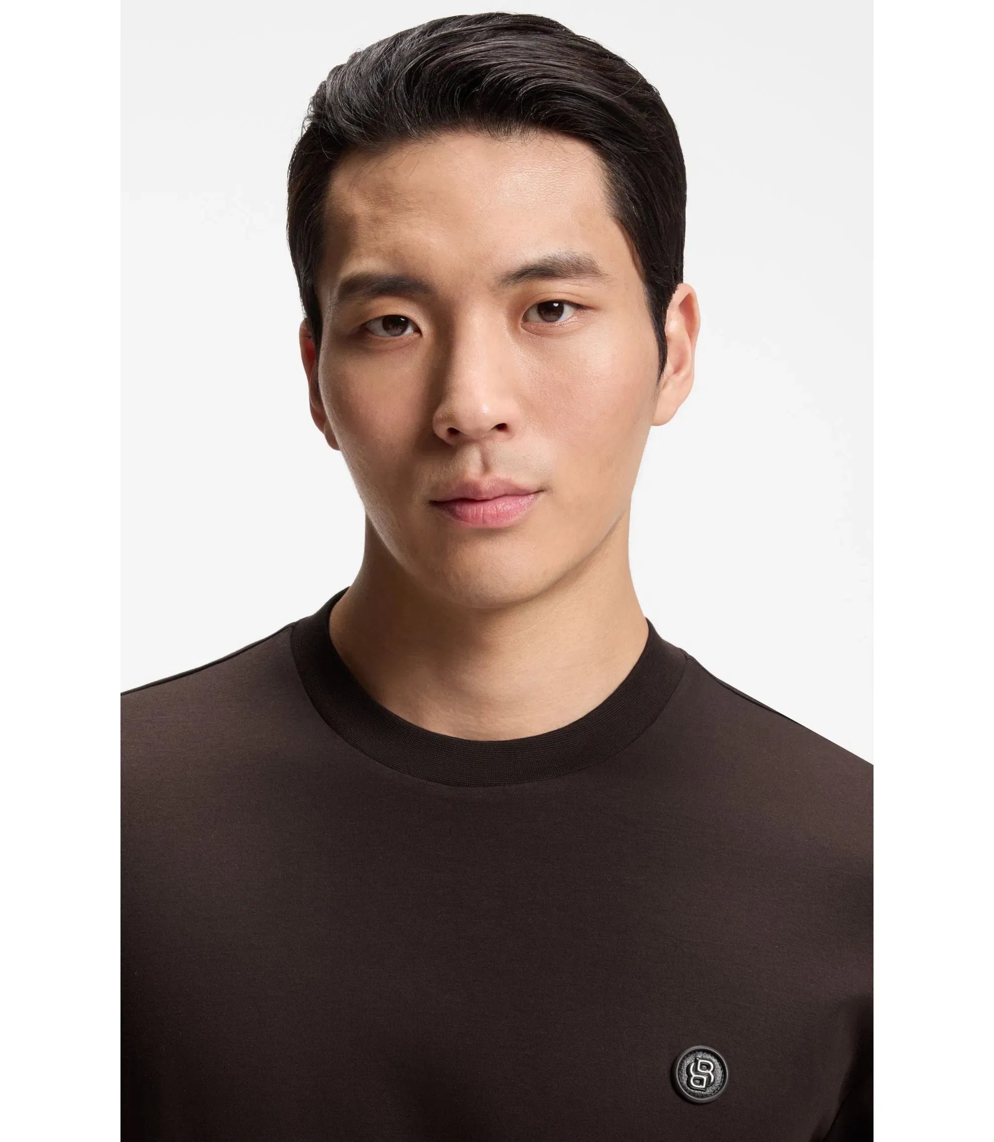 Boss Mercerized Cotton T-Shirt With Double B Monogram Dark Brown