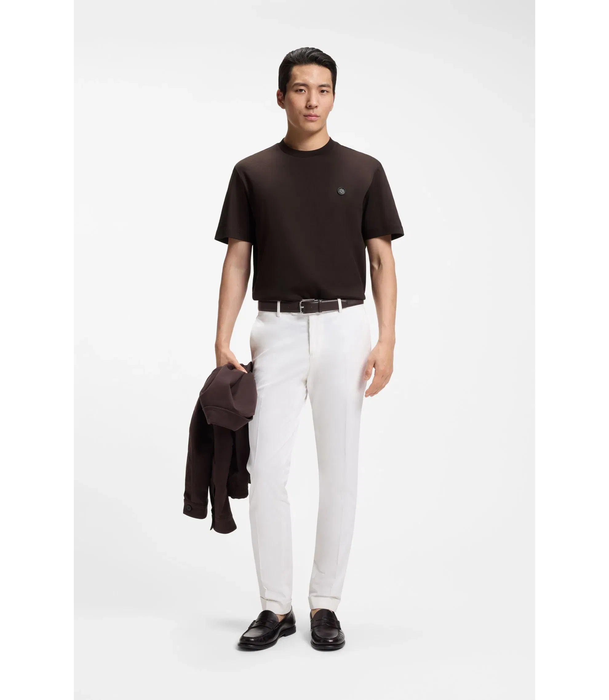 Boss Mercerized Cotton T-Shirt With Double B Monogram Dark Brown