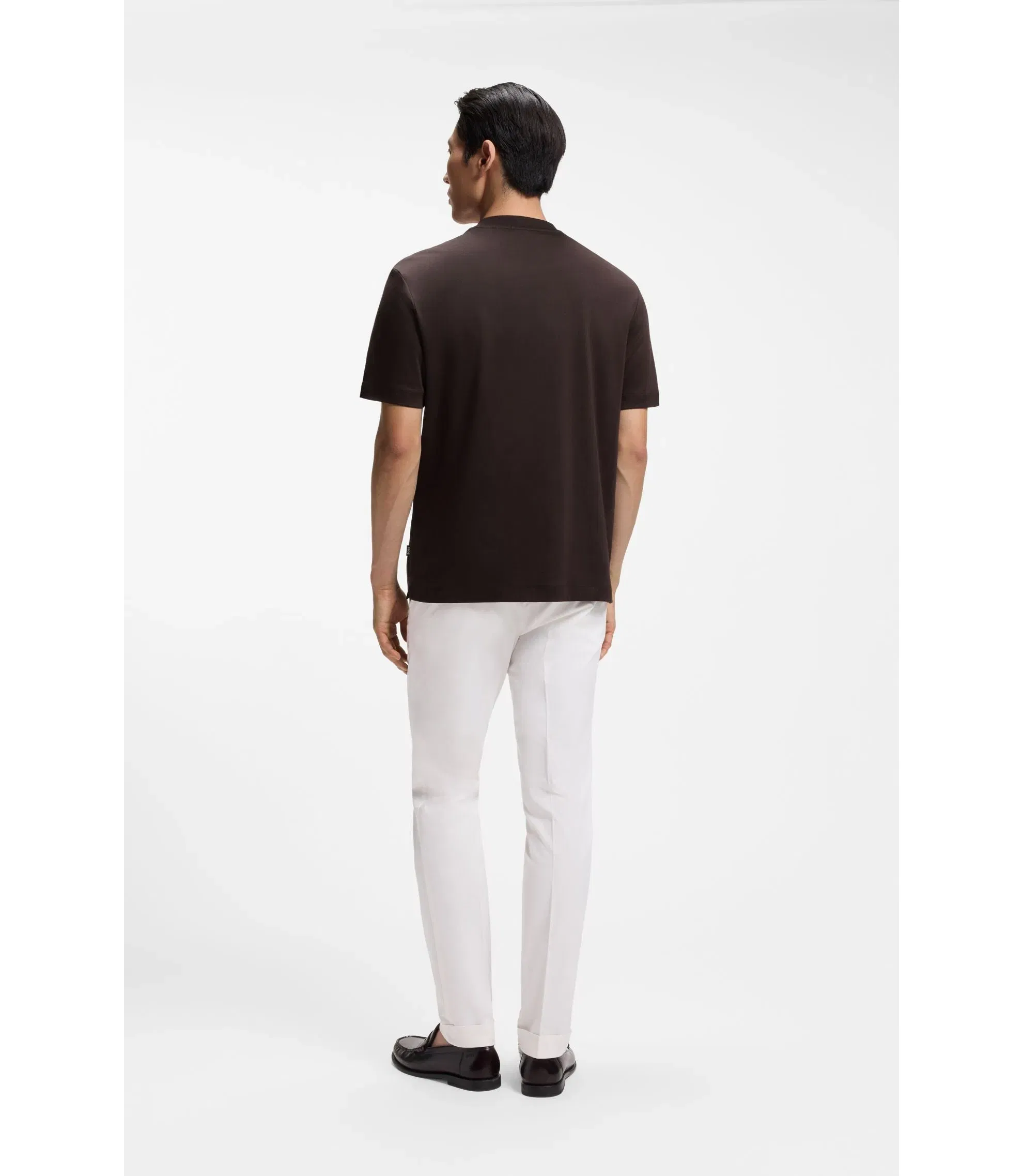 Boss Mercerized Cotton T-Shirt With Double B Monogram Dark Brown