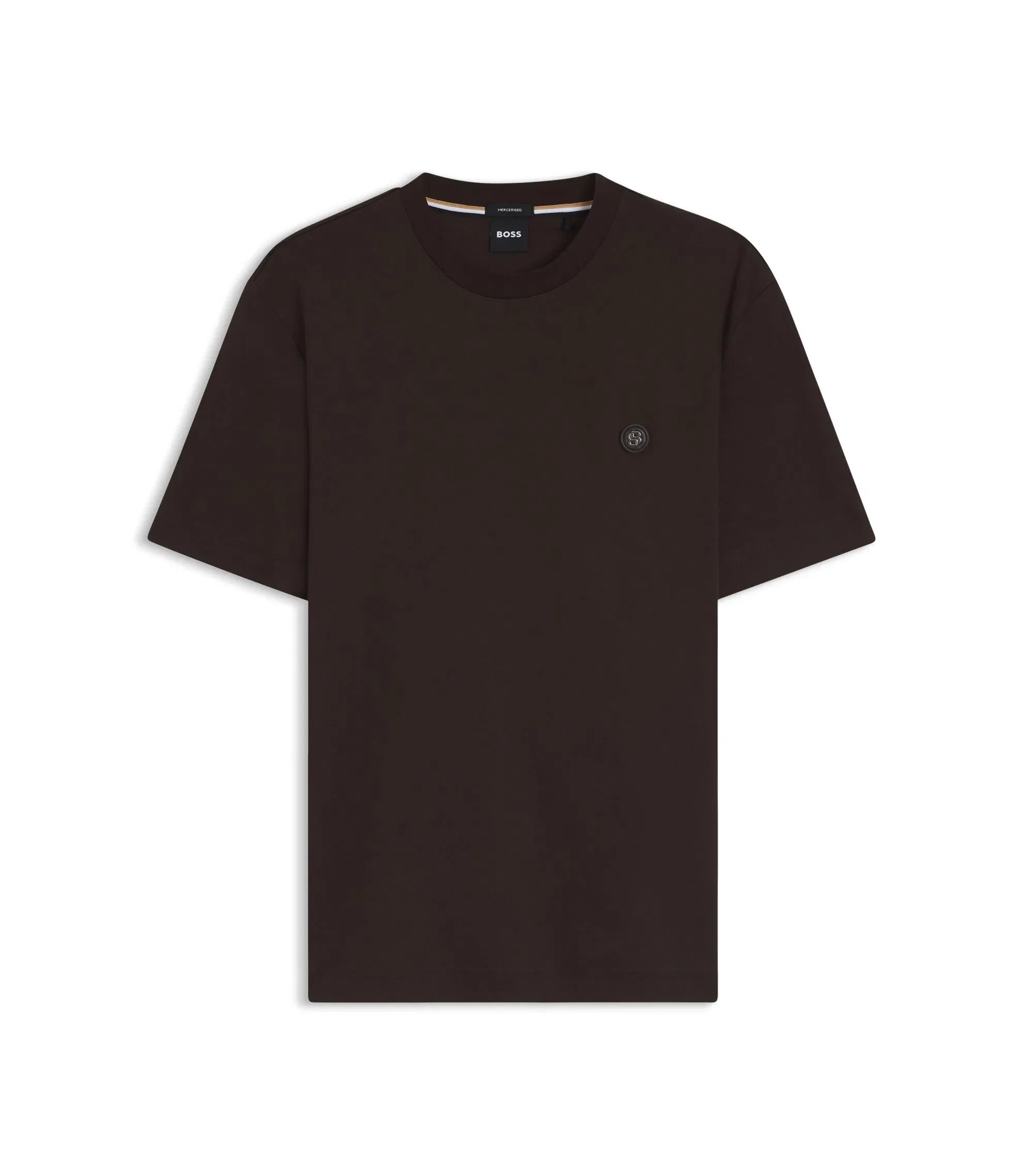 Boss Mercerized Cotton T-Shirt With Double B Monogram Dark Brown
