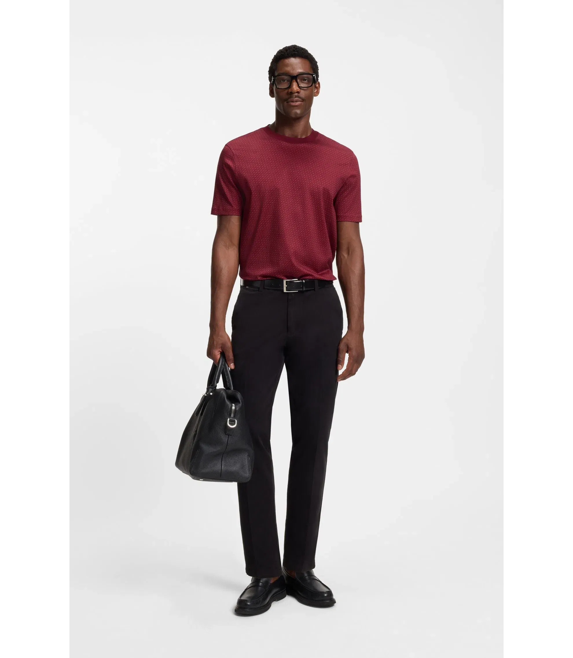 Boss Mercerised Cotton T-Shirt With Two Tone Monograms Dark Red