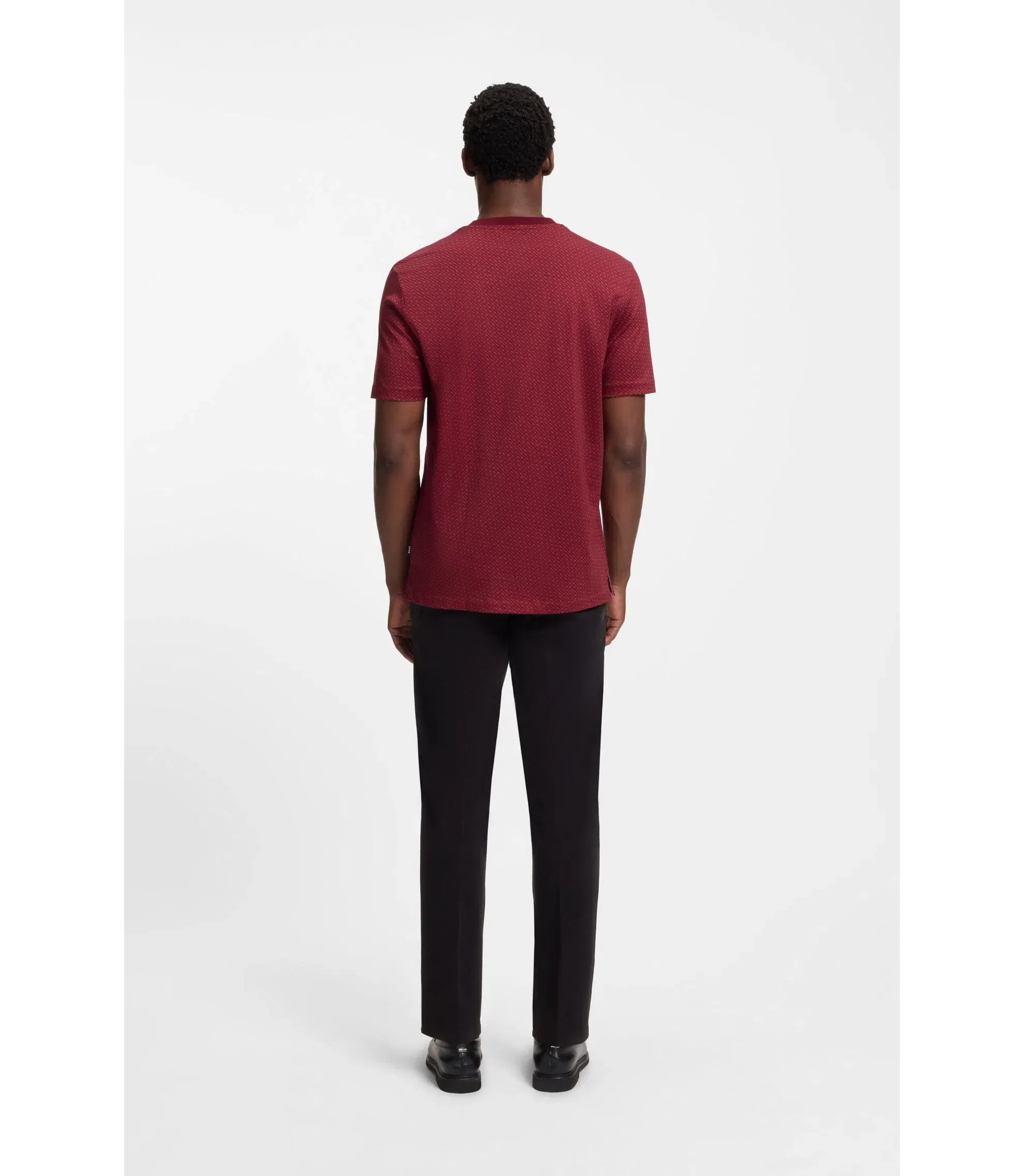 Boss Mercerised Cotton T-Shirt With Two Tone Monograms Dark Red