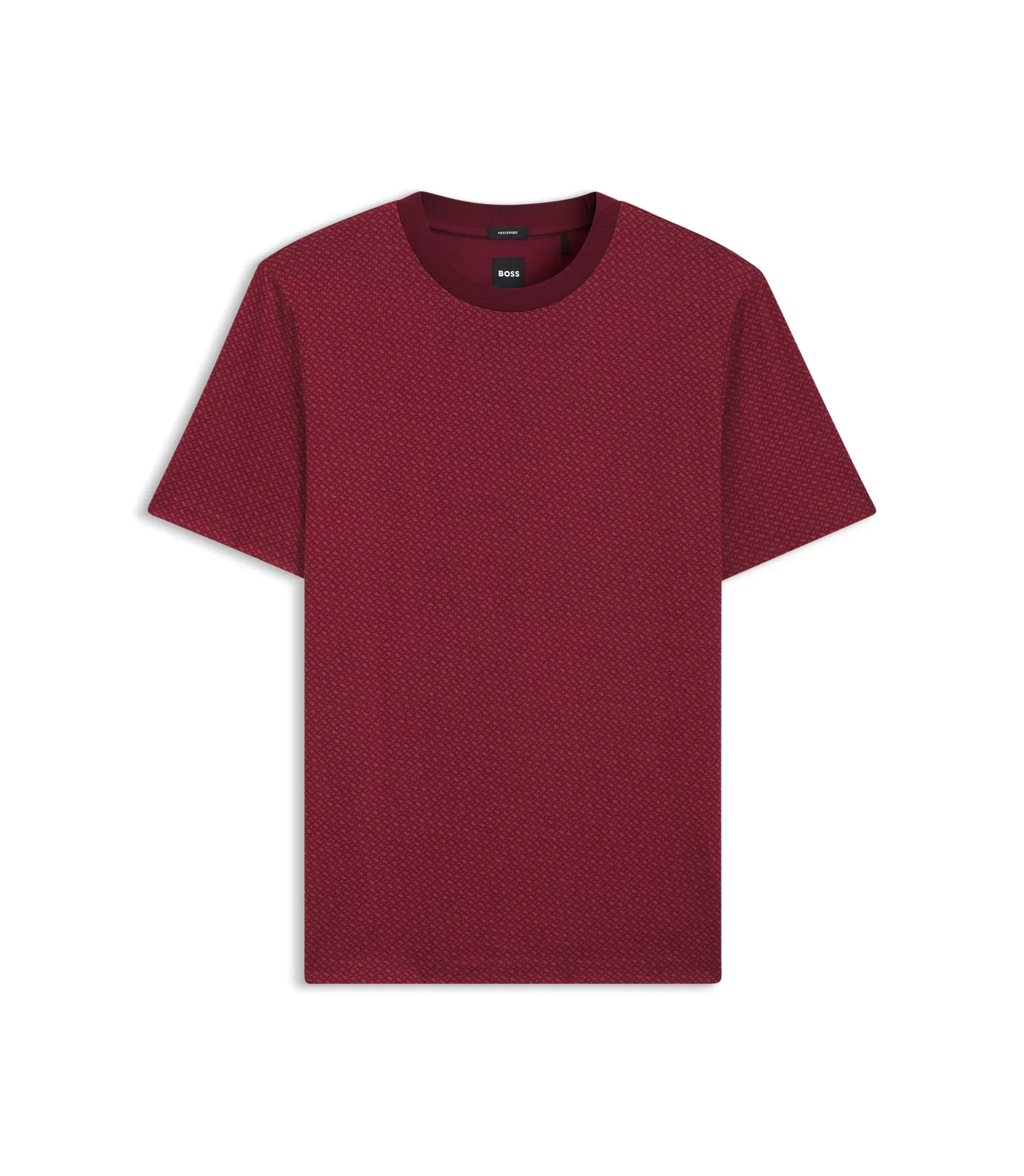 Boss Mercerised Cotton T-Shirt With Two Tone Monograms Dark Red