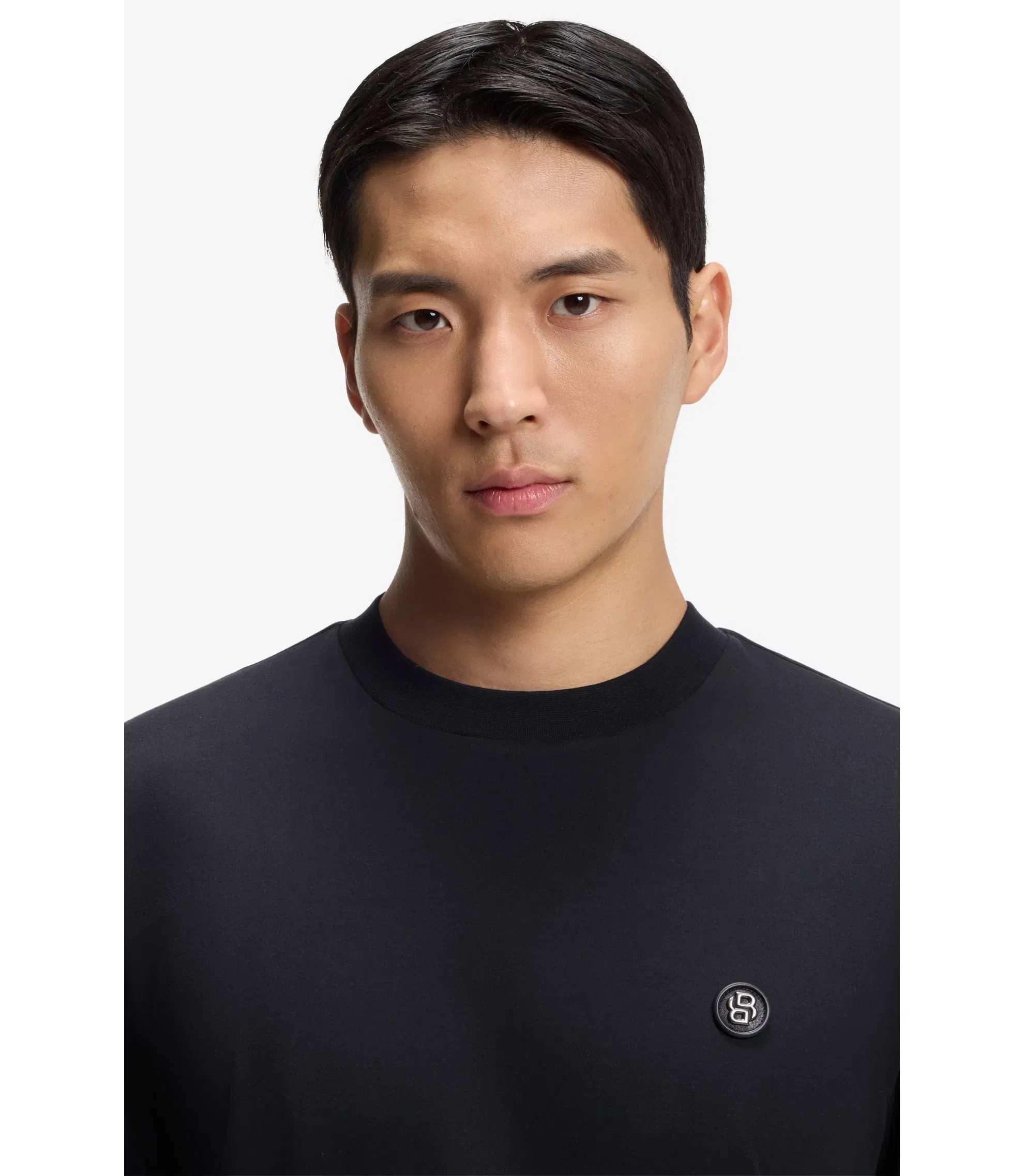 Boss Mercerised Cotton T-Shirt With Double B Monogram Dark Blue
