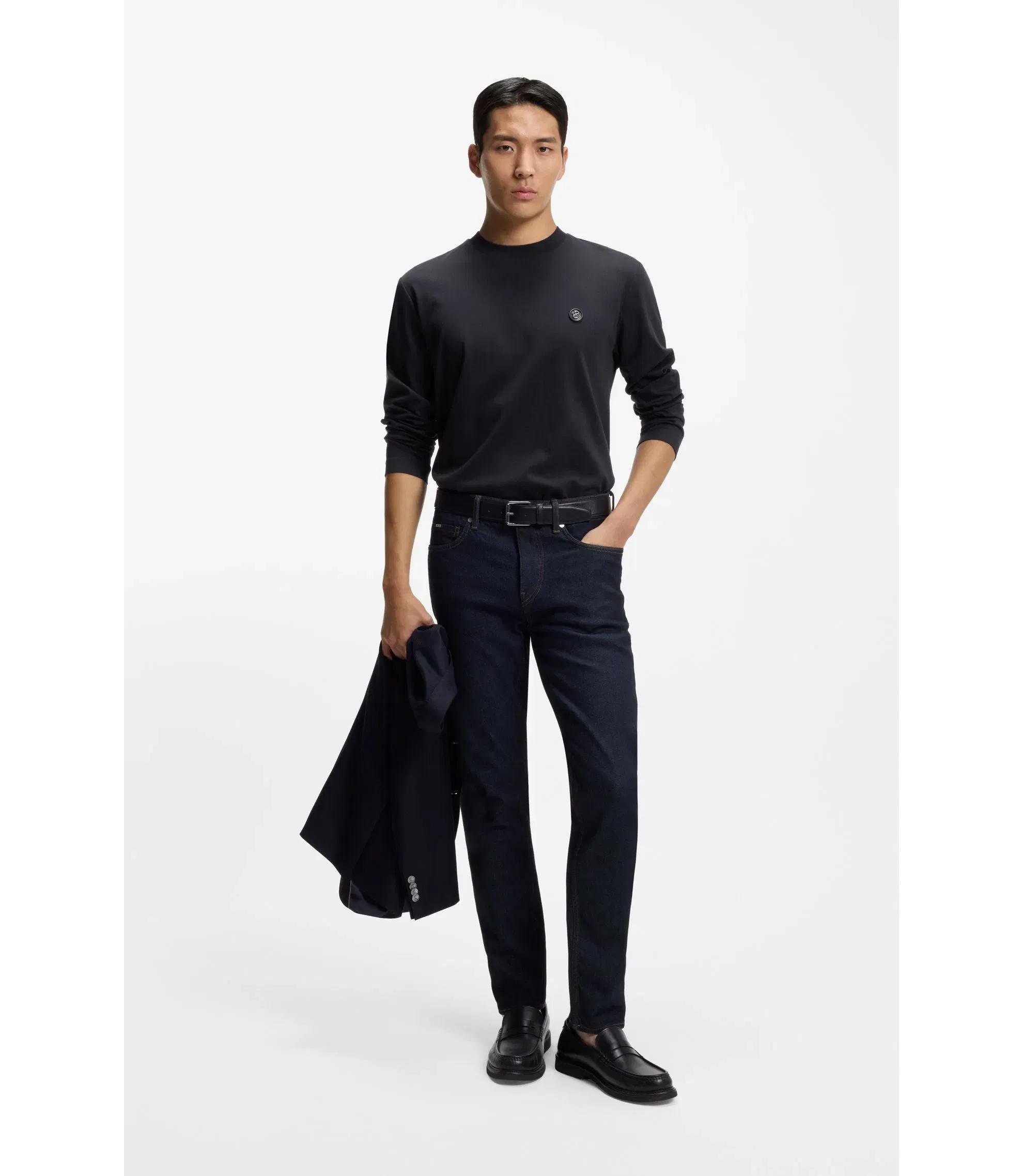 Boss Mercerised Cotton T-Shirt With Double B Monogram Dark Blue
