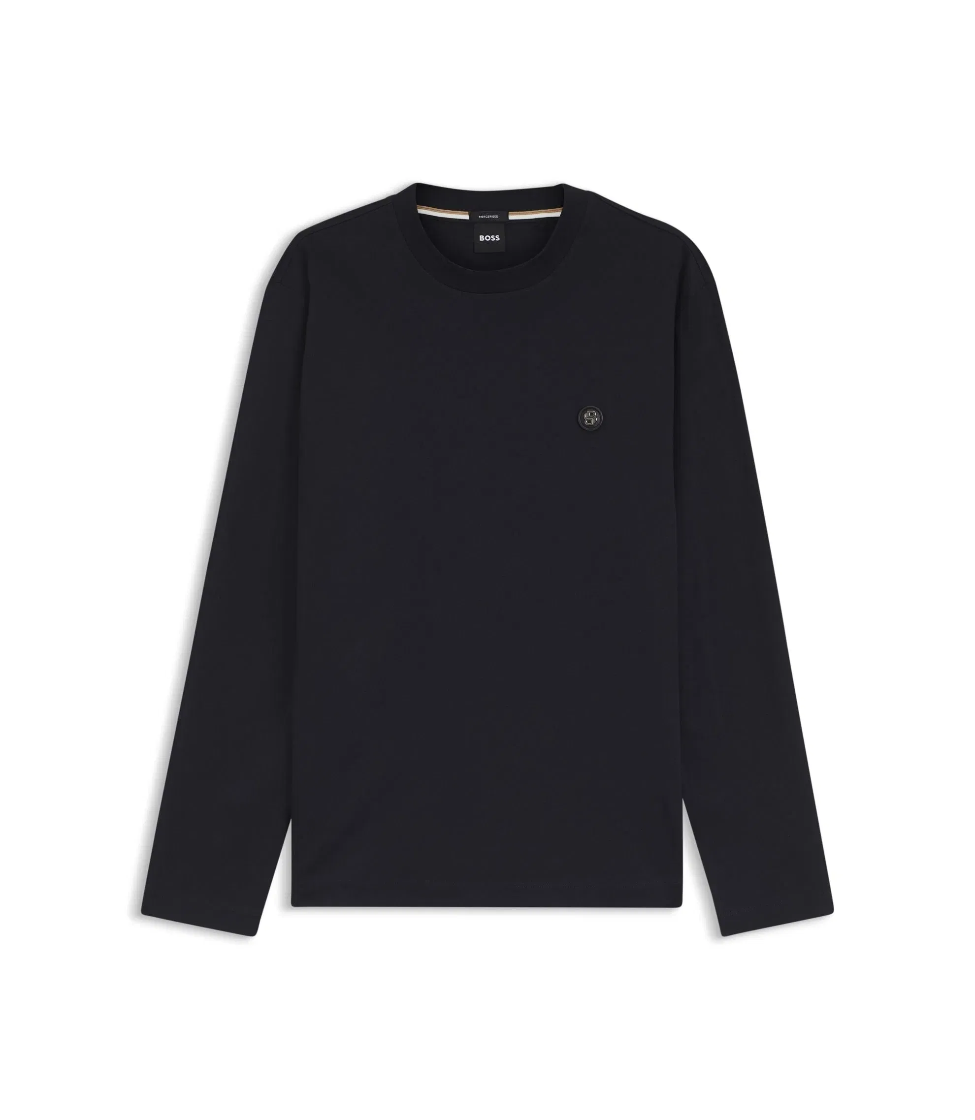 Boss Mercerised Cotton T-Shirt With Double B Monogram Dark Blue