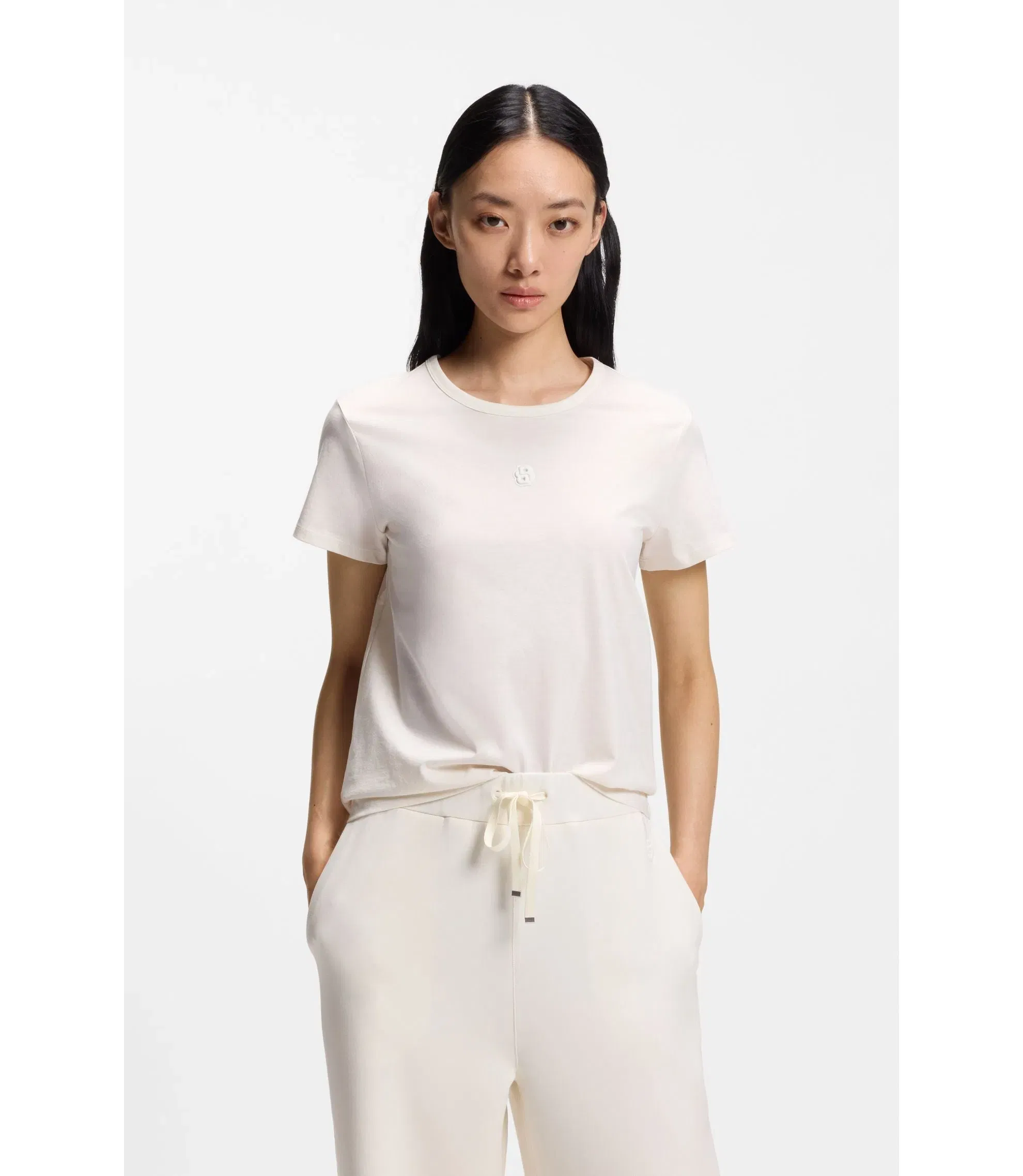 Boss Mercerised Cotton T-Shirt In A Regular Fit White Women's