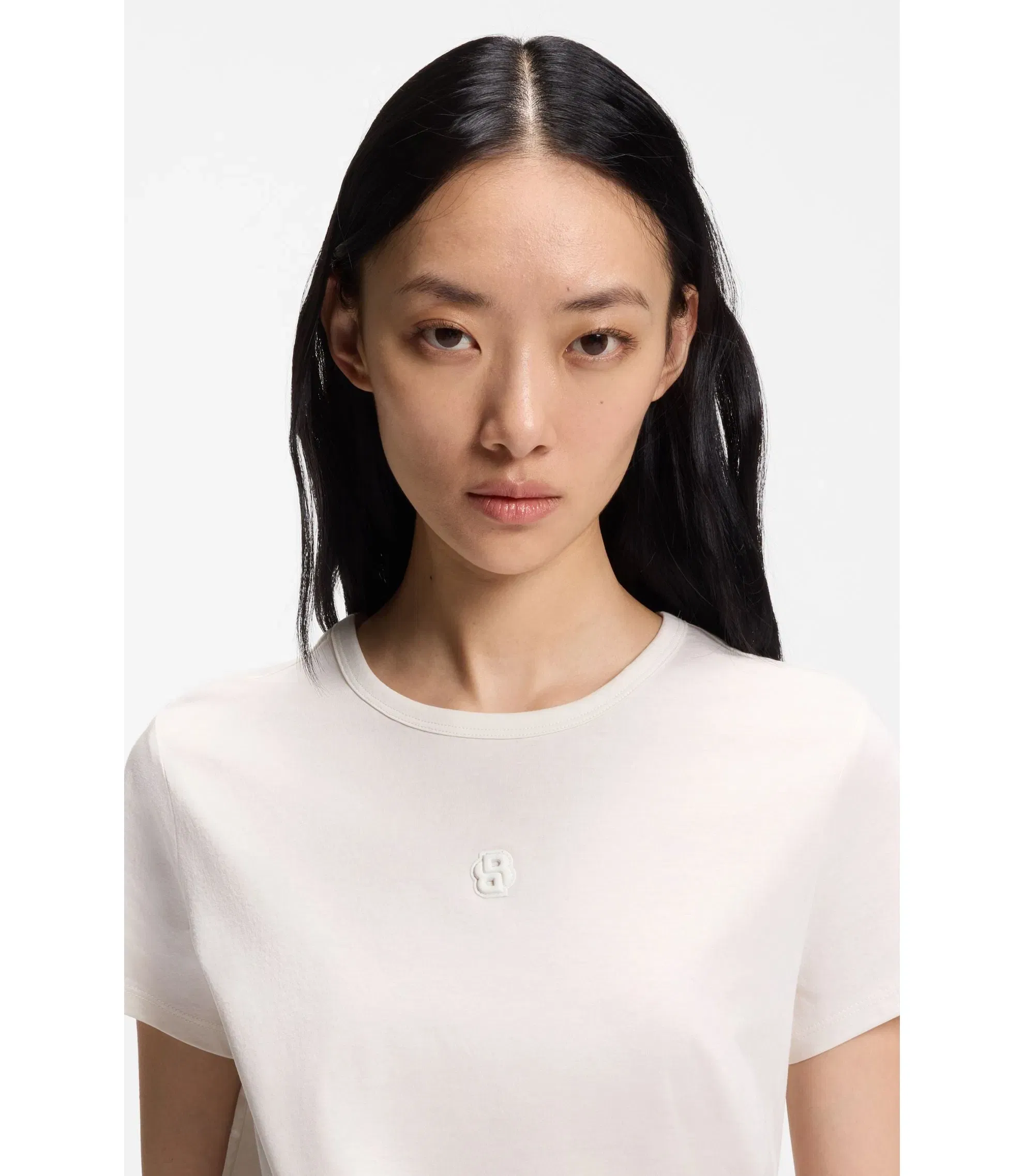 Boss Mercerised Cotton T-Shirt In A Regular Fit White Women's