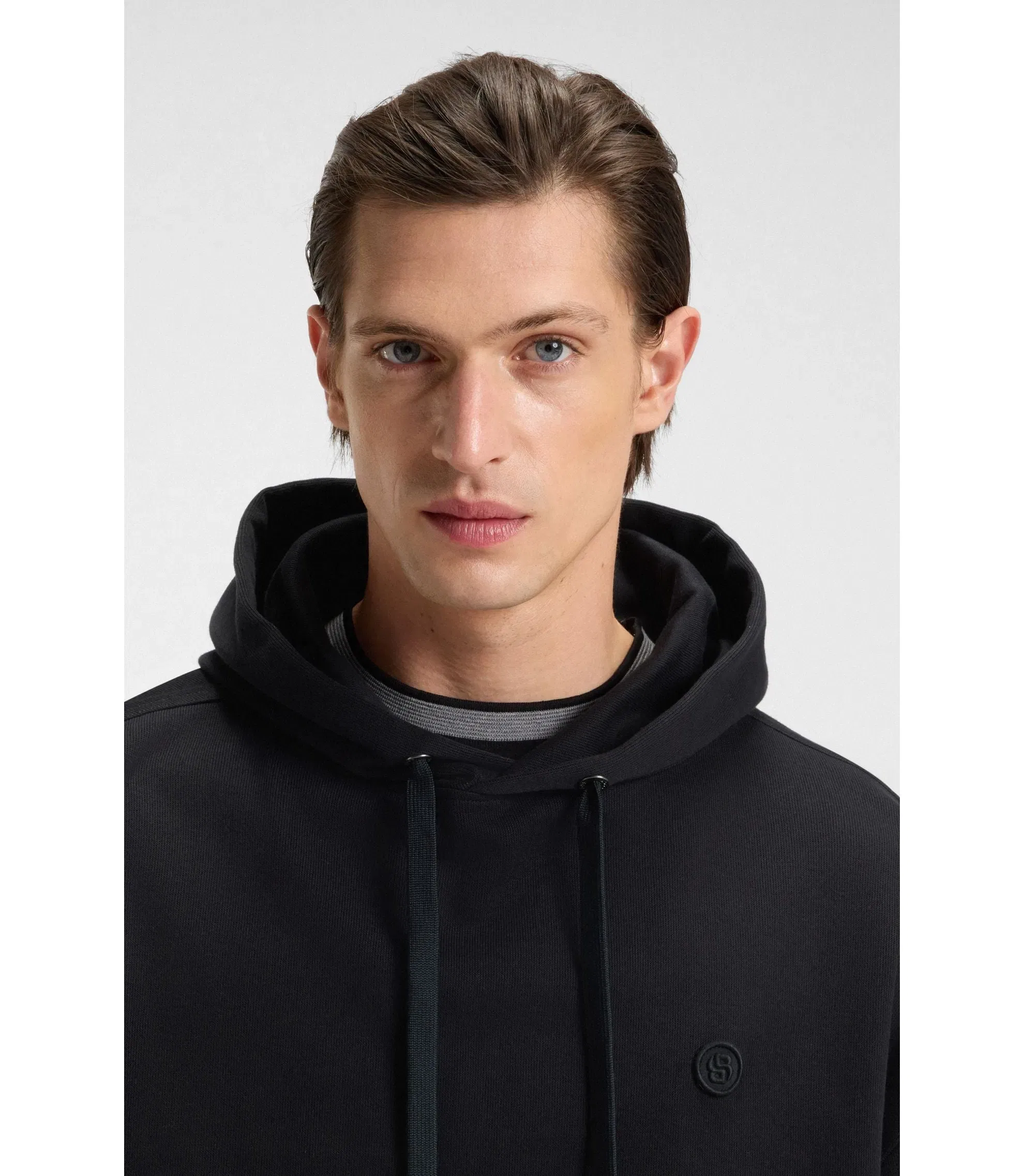 Boss Mercerised Cotton Hoodie In A Relaxed Fit Black
