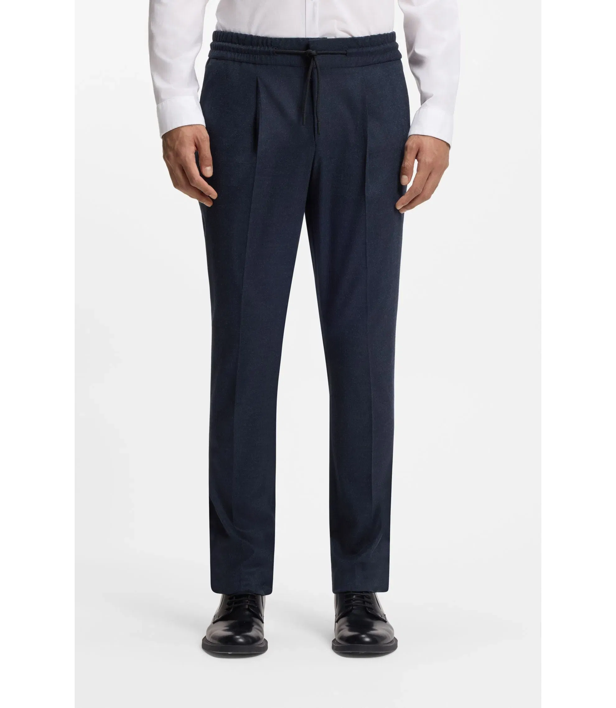 Hugo Melange Slim Fit Trousers In Stretch Flannel Dark Blue